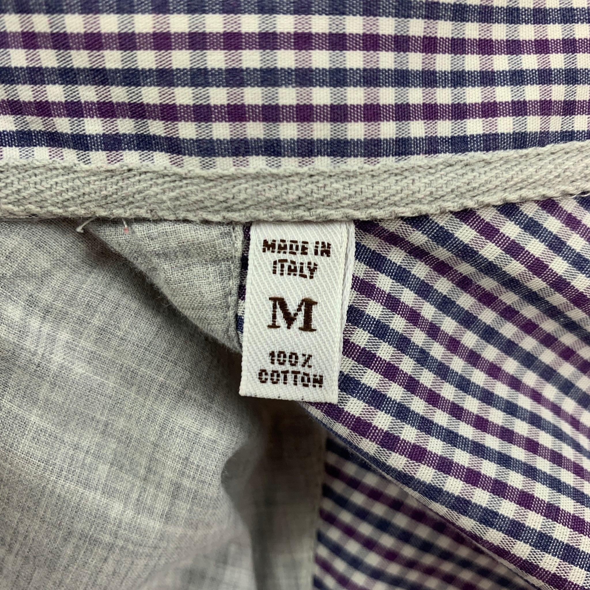 Men's BRUNELLO CUCINELLI Size S Navy Purple Checkered Cotton Long Sleeve Shirt For Sale