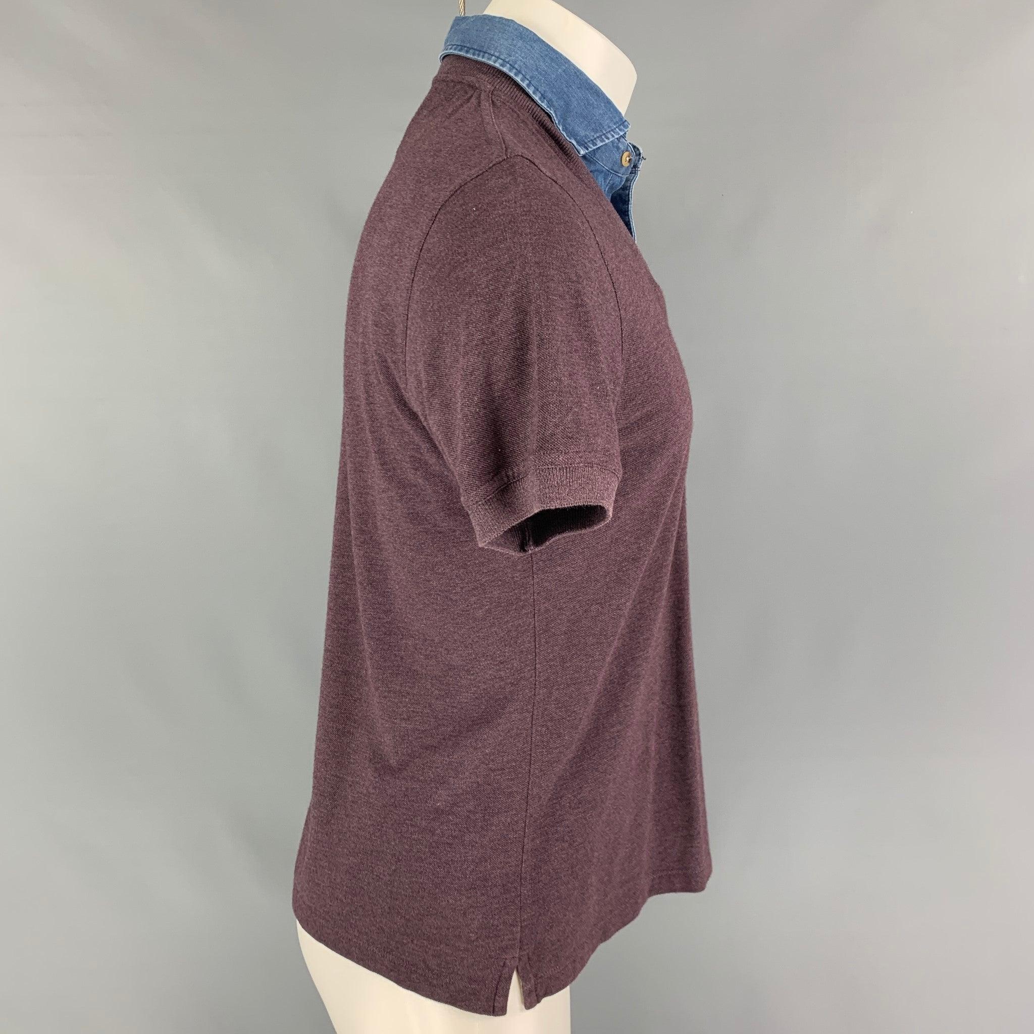 BRUNELLO CUCINELLI vest comes in a purple cotton featuring a shirt trim, short sleeves, and a v-neck. Made in Italy.
Very Good
Pre-Owned Condition.  

Marked:   S 

Measurements: 
 
Shoulder: 16.5 inches  Chest: 38 inches  Sleeve: 9 inches  Length: