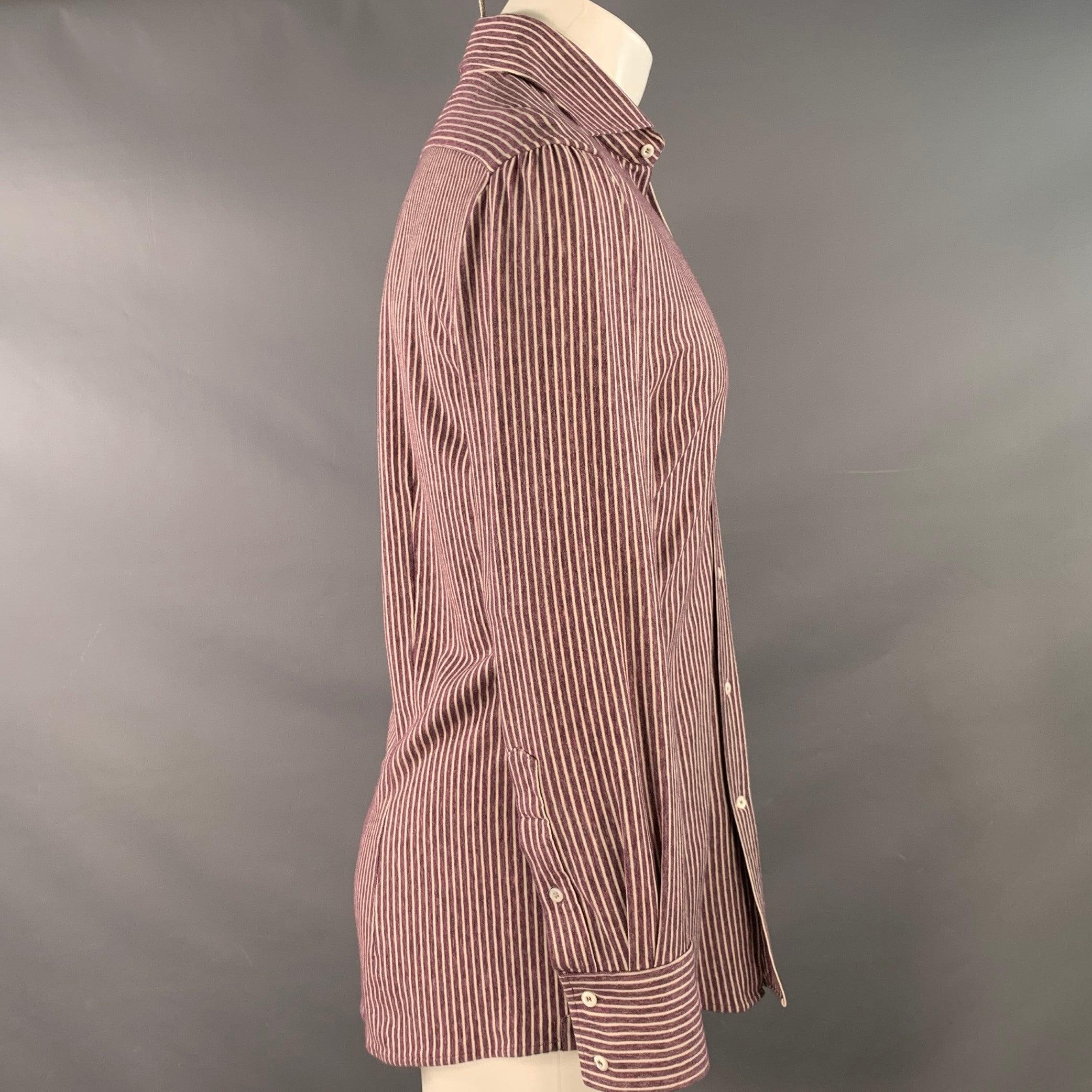 BRUNELLO CUCINELLI Größe S Lila Weiß Gestreift Baumwolle Spreizkragen Langarmhemd im Zustand „Hervorragend“ im Angebot in San Francisco, CA