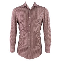 BRUNELLO CUCINELLI Size S Purple White Stripe Cotton Spread Collar Long Sleeve Shirt