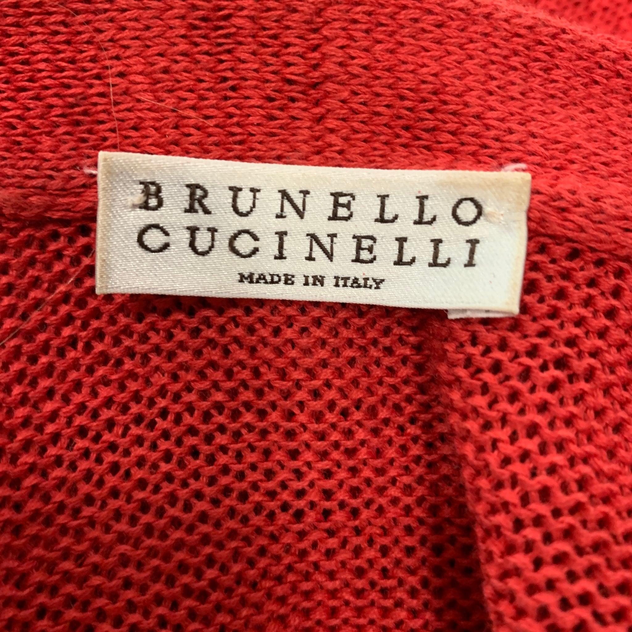 BRUNELLO CUCINELLI Cardigan col V rayé en coton rouge et blanc taille S en vente 2