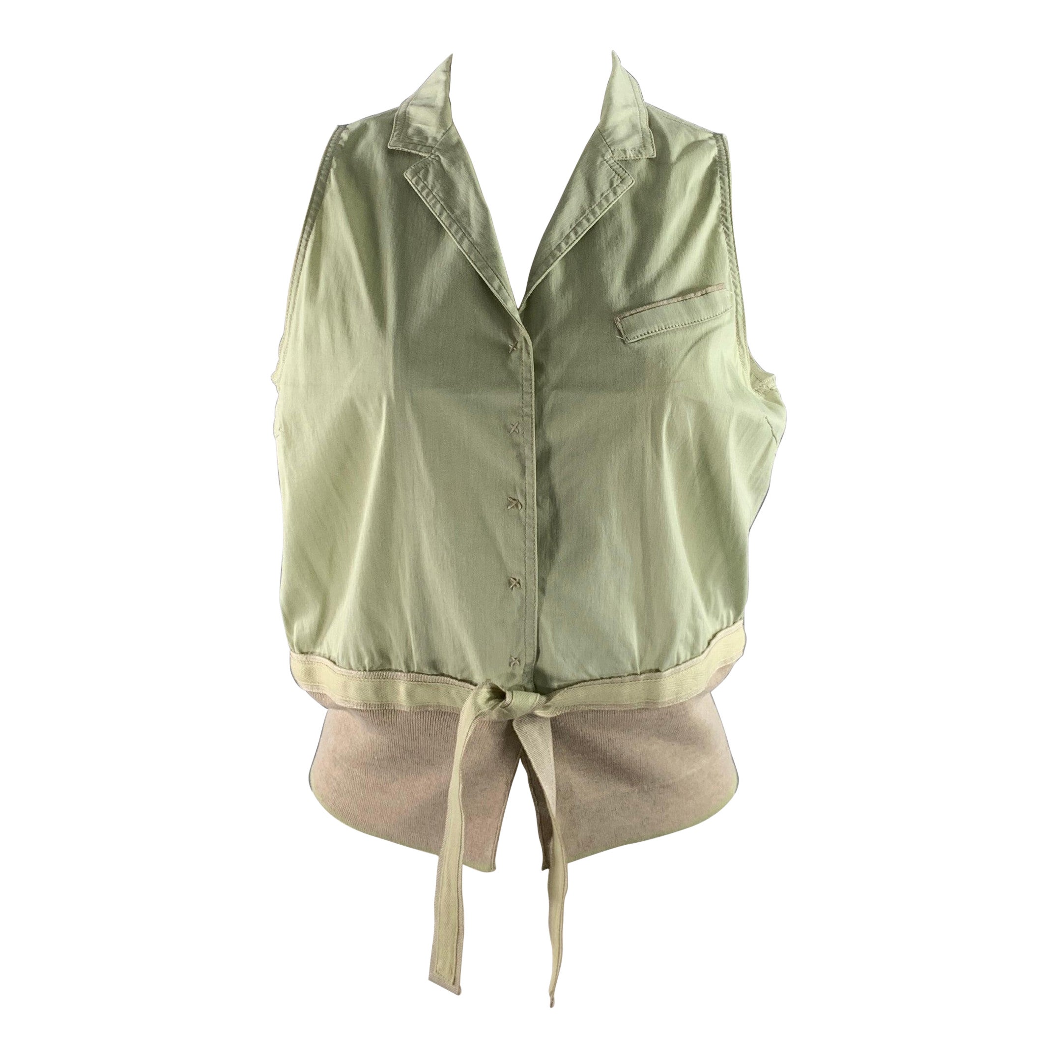 Brunello Cucinelli Taille S Tan Mint Cotton Polyamide Sleeveless Casual Top en vente