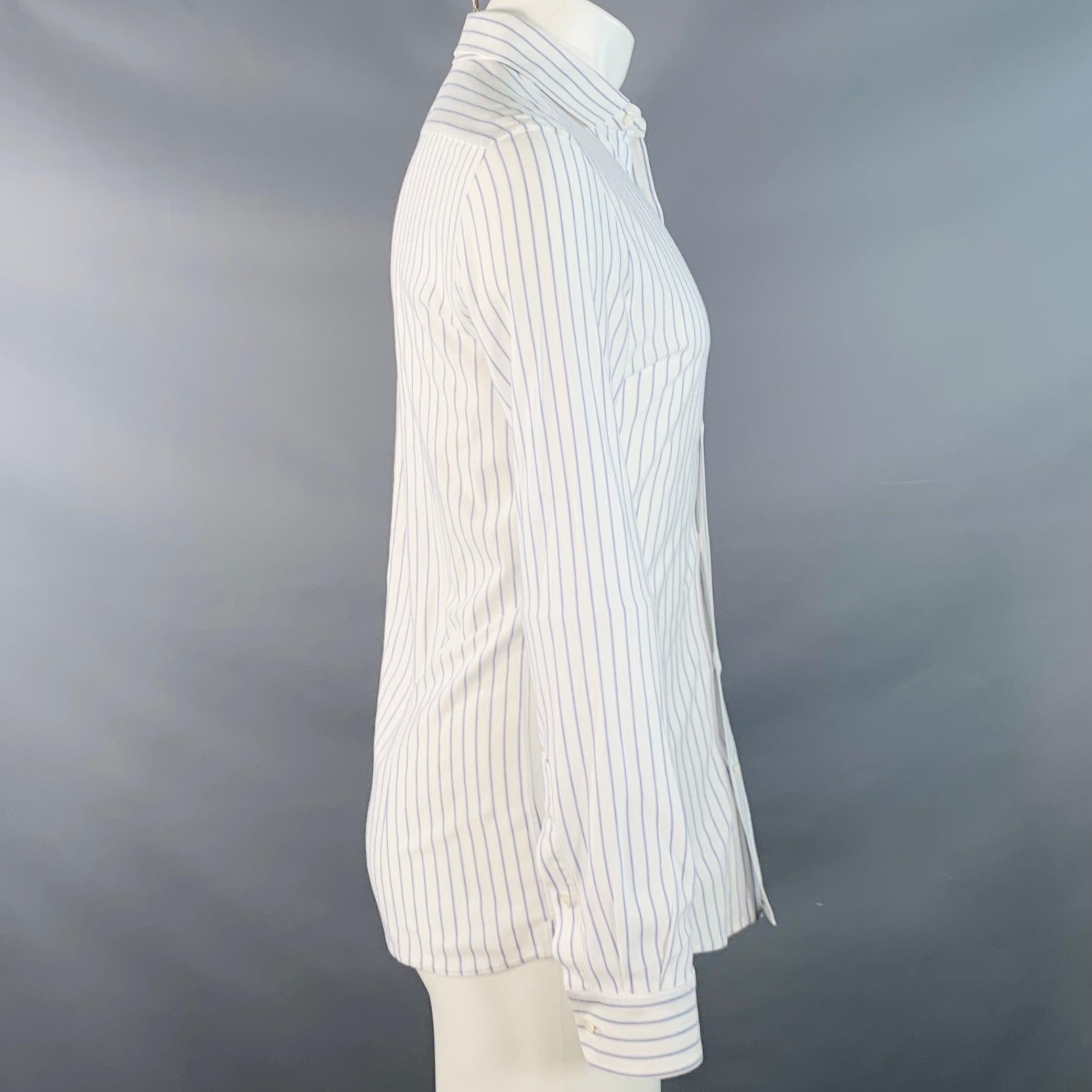 BRUNELLO CUCINELLI Größe S Weiß Blau Nadelstreifen Baumwolle Freizeitkleidung Langarmhemd (Grau) im Angebot
