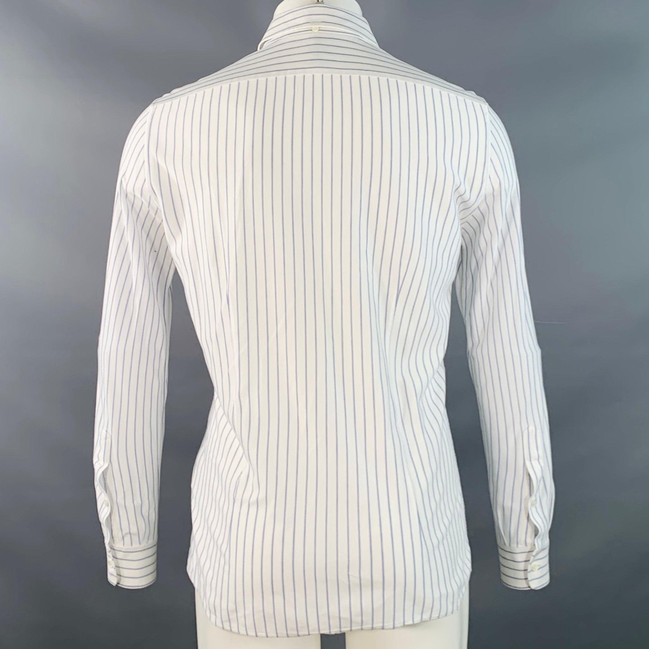 BRUNELLO CUCINELLI Größe S Weiß Blau Nadelstreifen Baumwolle Freizeitkleidung Langarmhemd im Zustand „Gut“ im Angebot in San Francisco, CA