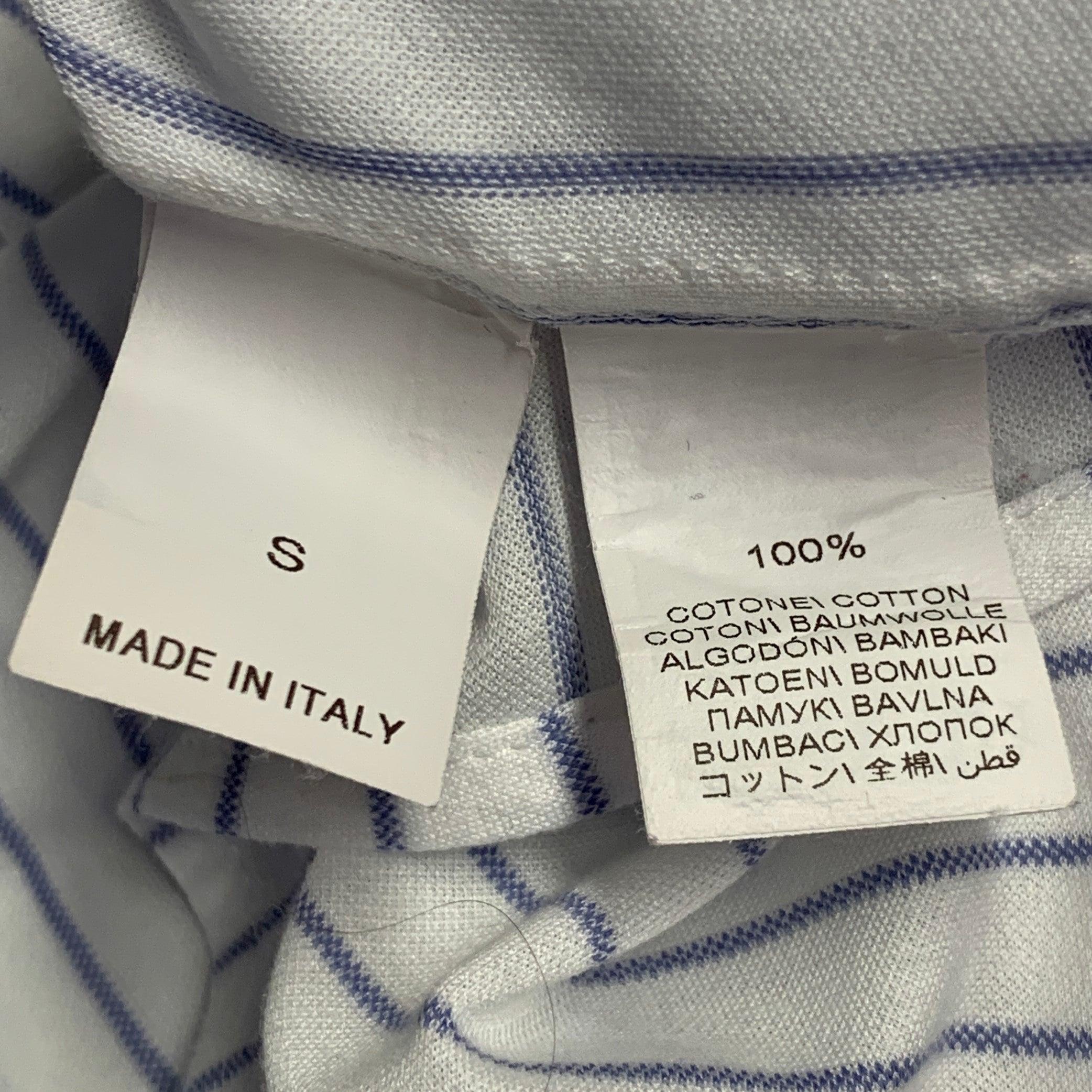 BRUNELLO CUCINELLI Größe S Weiß Blau Nadelstreifen Baumwolle Freizeitkleidung Langarmhemd im Angebot 3