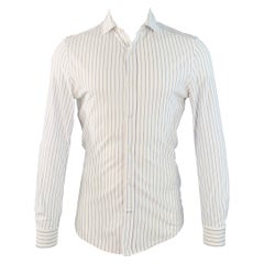 BRUNELLO CUCINELLI Size S White Blue Pinstripe Cotton Leisure Fit Long Sleeve Shirt