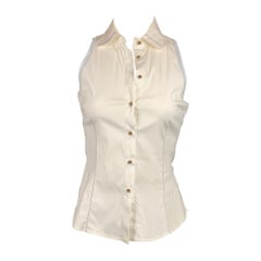 BRUNELLO CUCINELLI Größe S Weiße & hellblaue ärmellose Bluse
