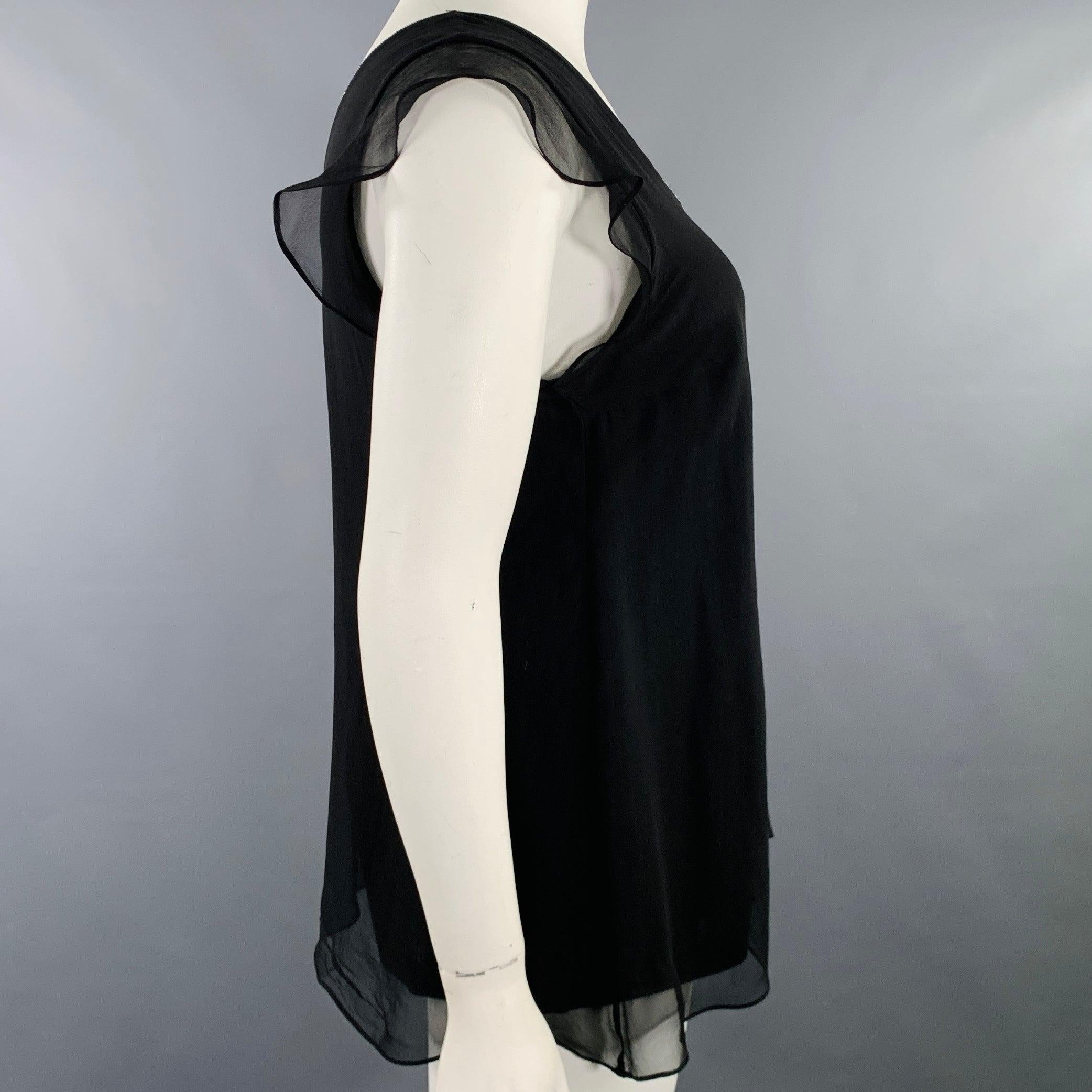 BRUNELLO CUCINELLI Size XL Black Silver Silk Monili Double Layer Dress Top In Excellent Condition For Sale In San Francisco, CA