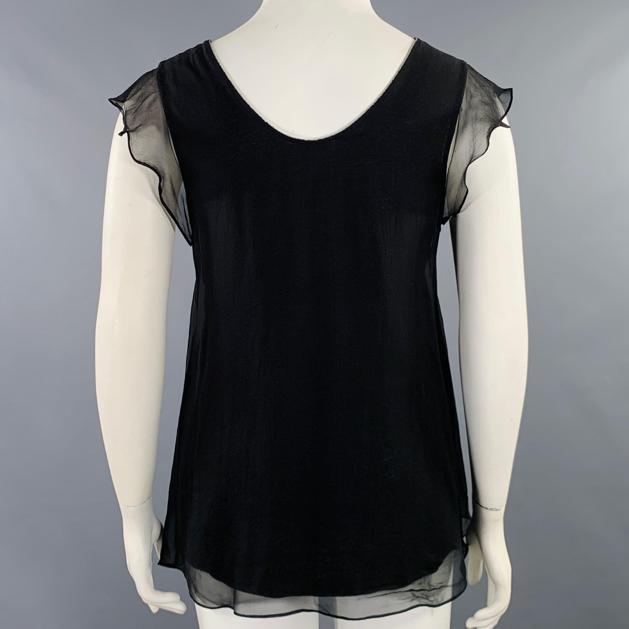 Women's BRUNELLO CUCINELLI Size XL Black Silver Silk Monili Double Layer Dress Top For Sale