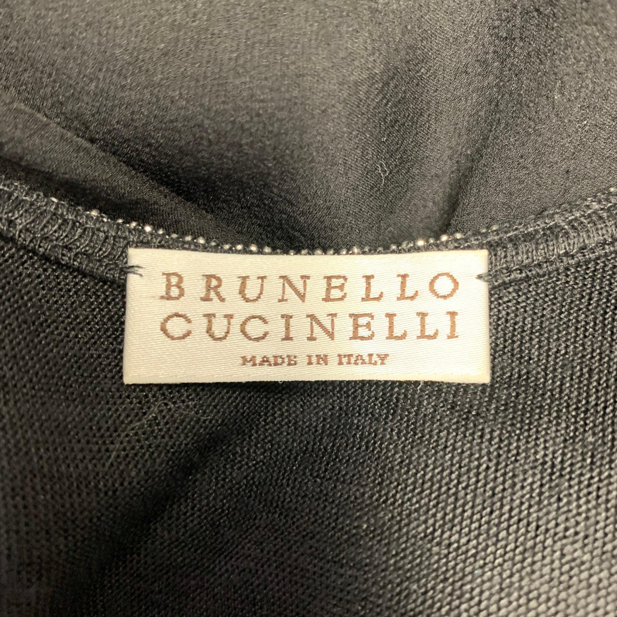 BRUNELLO CUCINELLI Size XL Black Silver Silk Monili Double Layer Dress Top For Sale 2