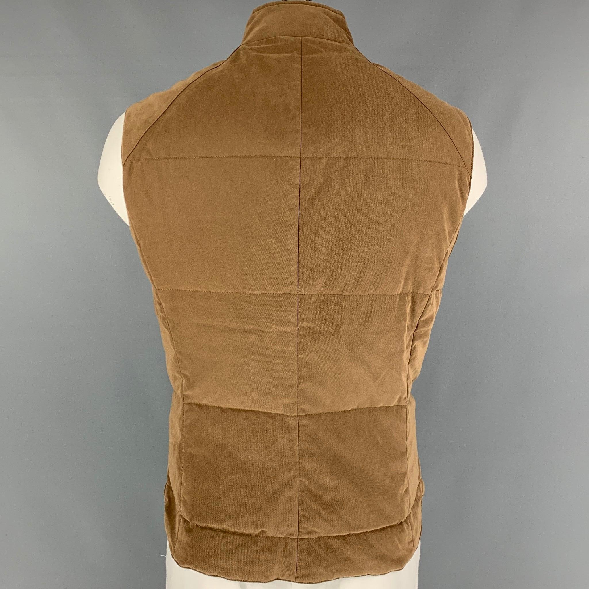 BRUNELLO CUCINELLI Size XL Brown Quilted Polyester Nylon Vest In Excellent Condition In San Francisco, CA
