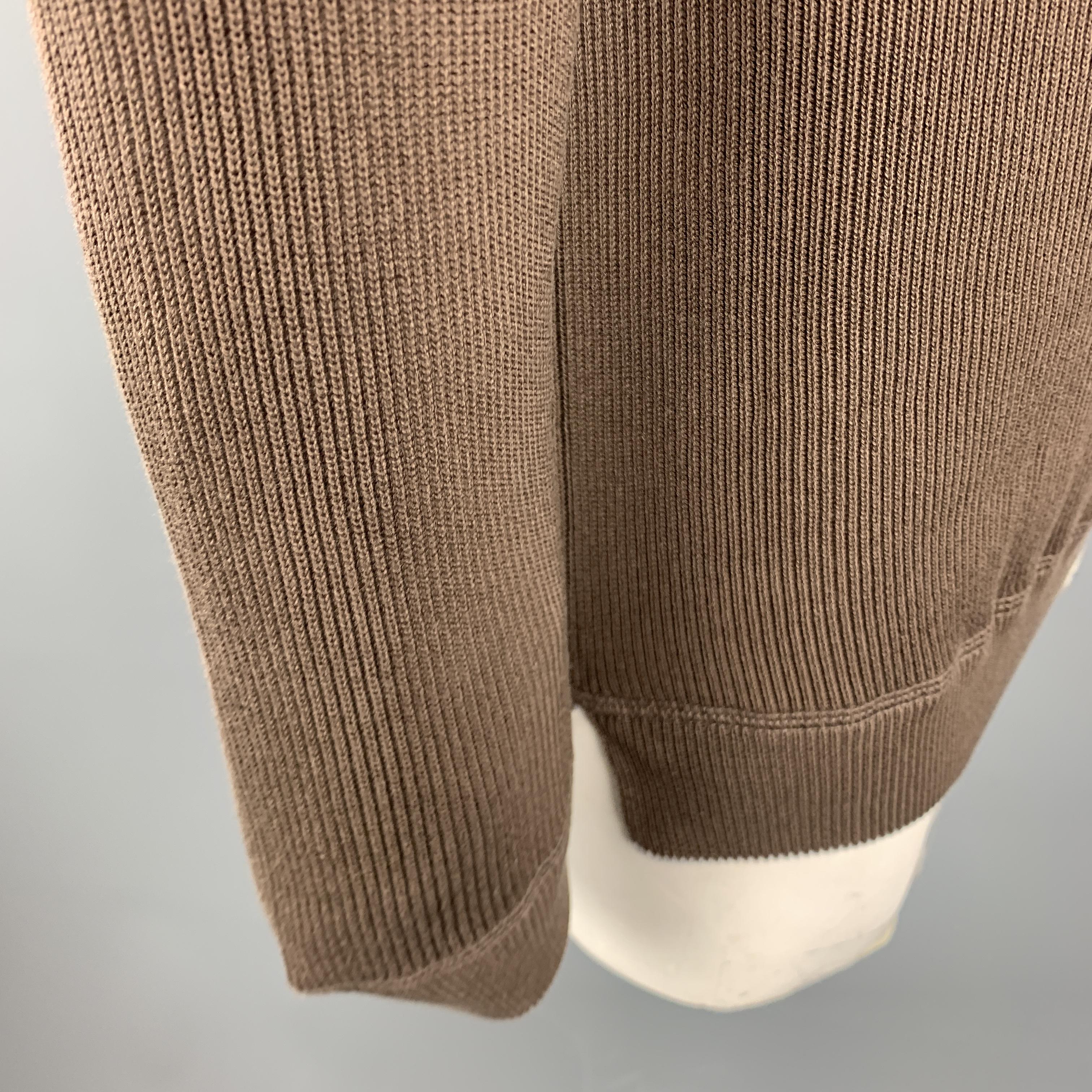 BRUNELLO CUCINELLI Size XL Brown Ribbed Knit Cotton High Mockj Neck Collar Pullo In New Condition In San Francisco, CA