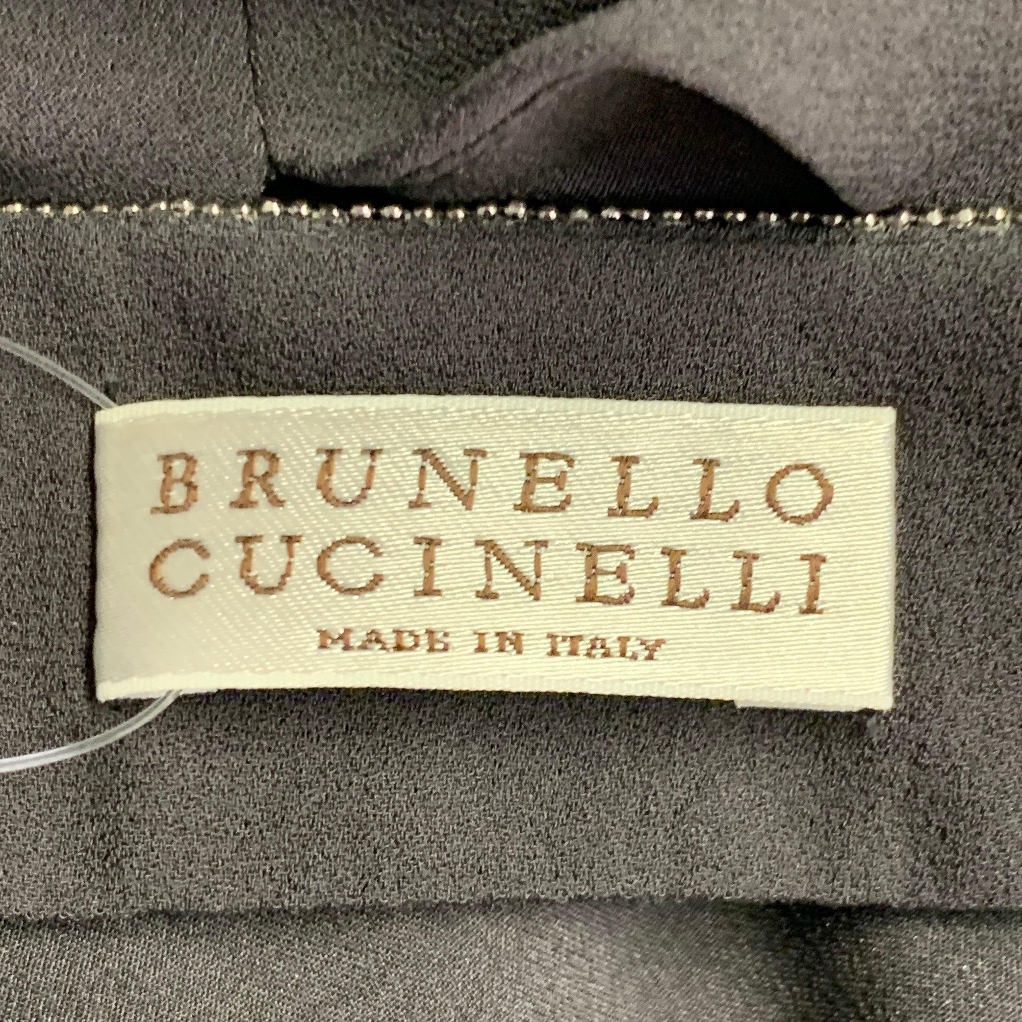 Brunello Cucinelli Taille XL Gris anthracite Soie sans manches Robe de soirée longue en vente 2