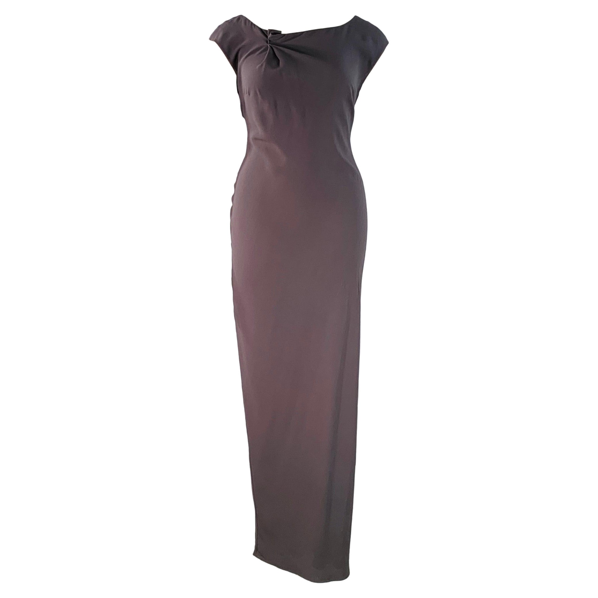 Brunello Cucinelli Taille XL Gris anthracite Soie sans manches Robe de soirée longue en vente