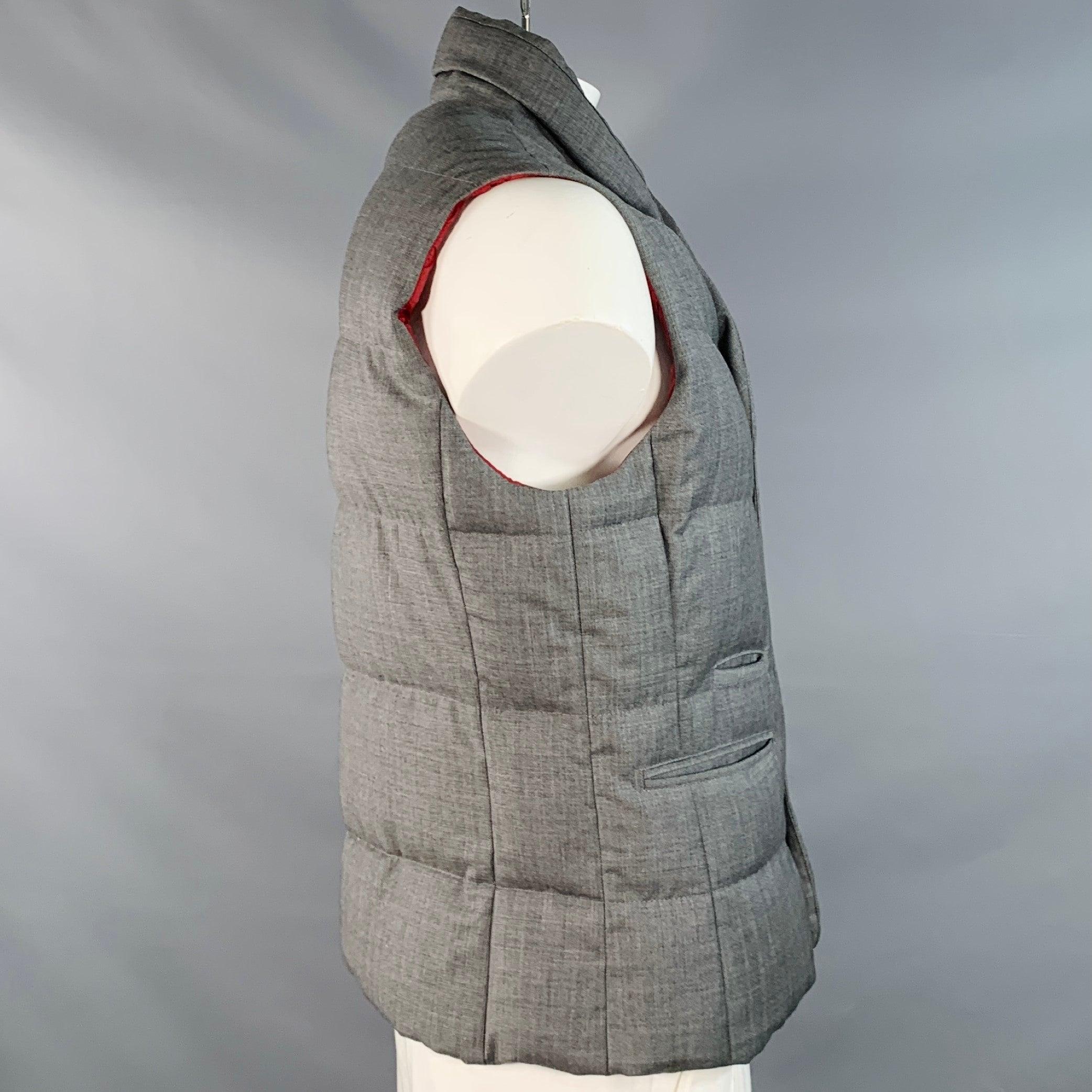 BRUNELLO CUCINELLI Größe XL Grau Heidekraut Wolle gepolstert geknöpft Weste im Zustand „Hervorragend“ im Angebot in San Francisco, CA