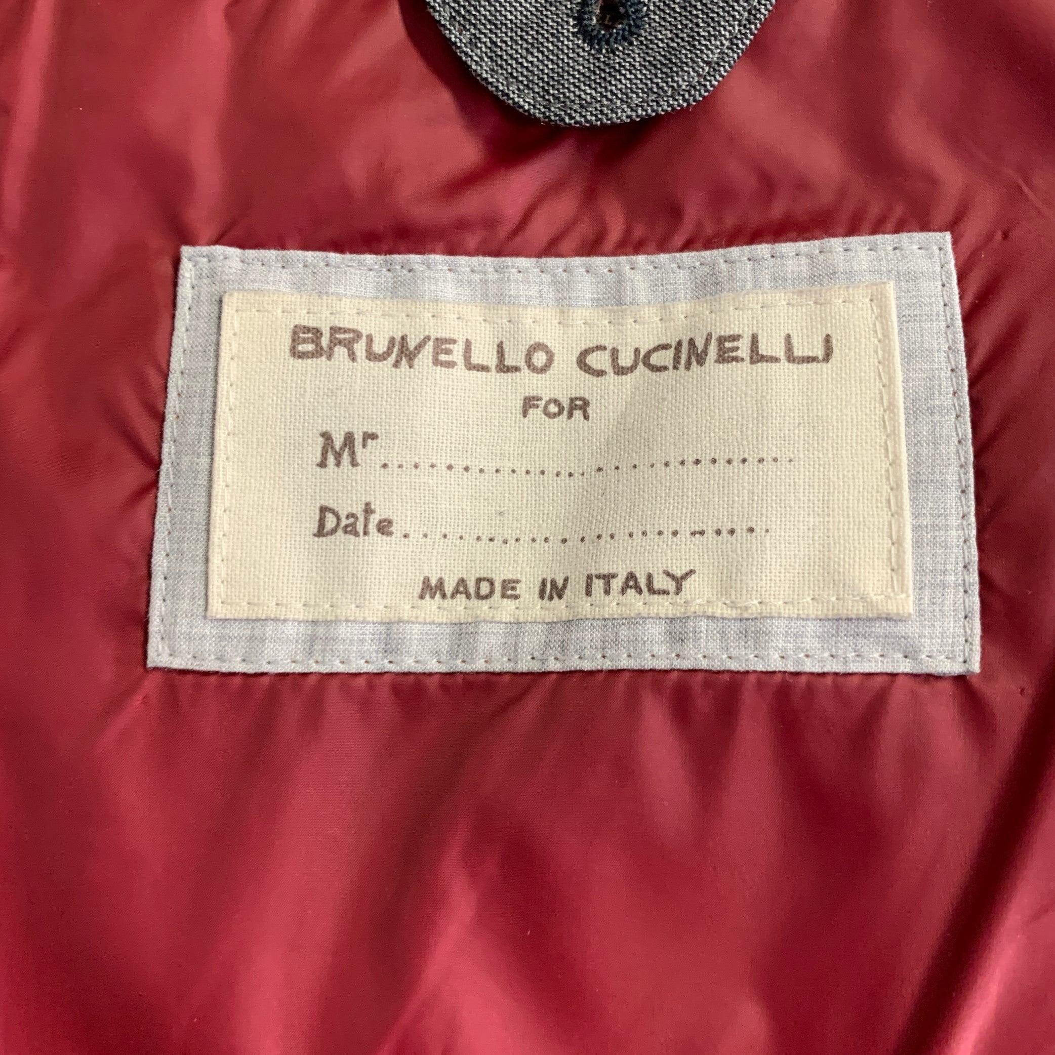 BRUNELLO CUCINELLI Größe XL Grau Heidekraut Wolle gepolstert geknöpft Weste im Angebot 3