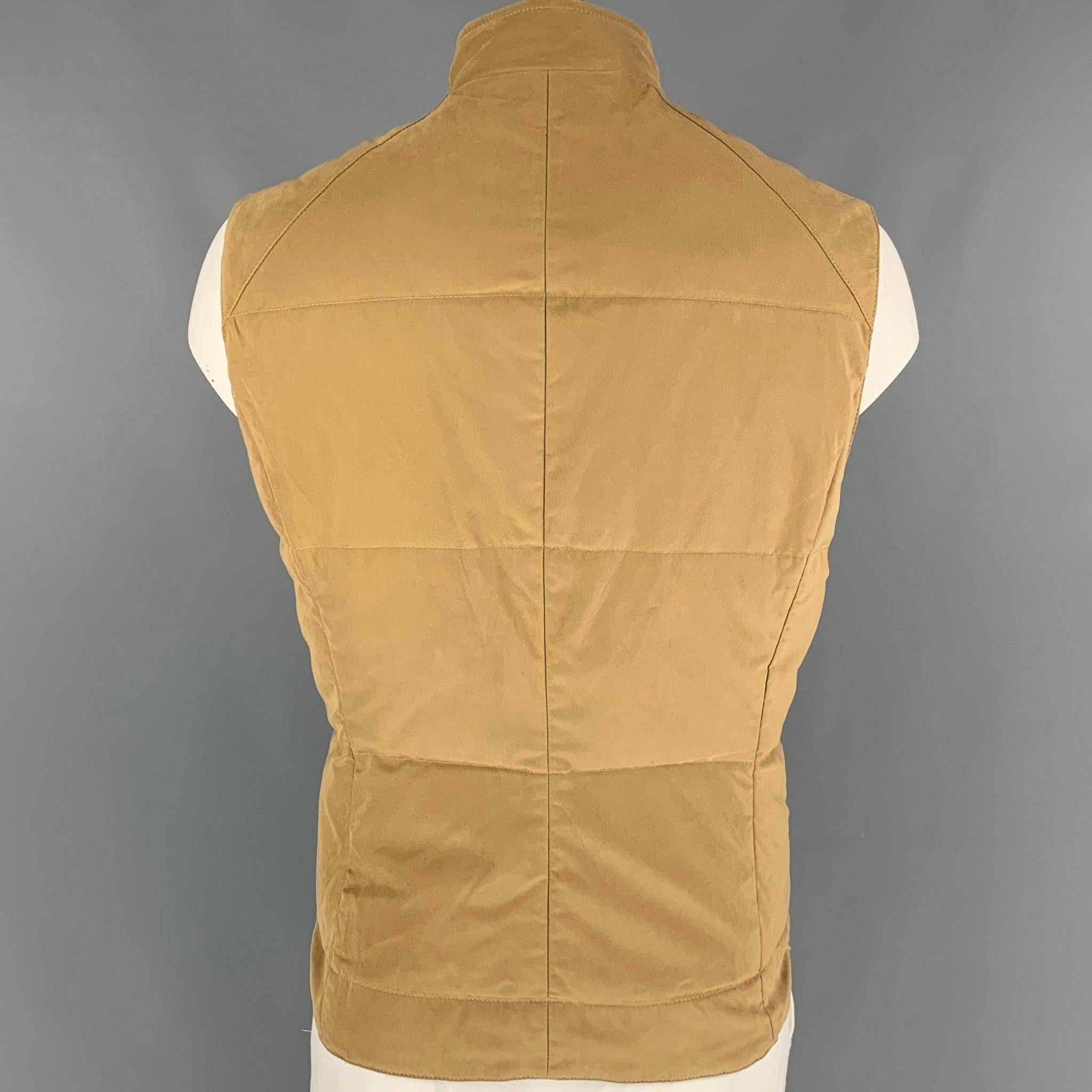 BRUNELLO CUCINELLI Size XL Khaki Quilted Polyester Nylon Vest In Good Condition For Sale In San Francisco, CA