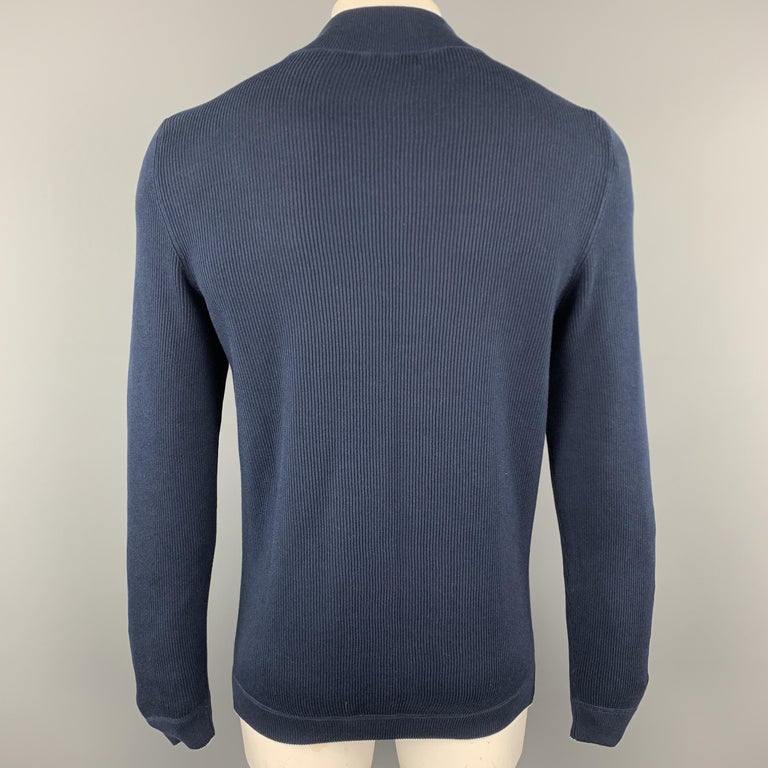 BRUNELLO CUCINELLI Size XL Navy Ribbed Knit Cotton High Mock Neck ...