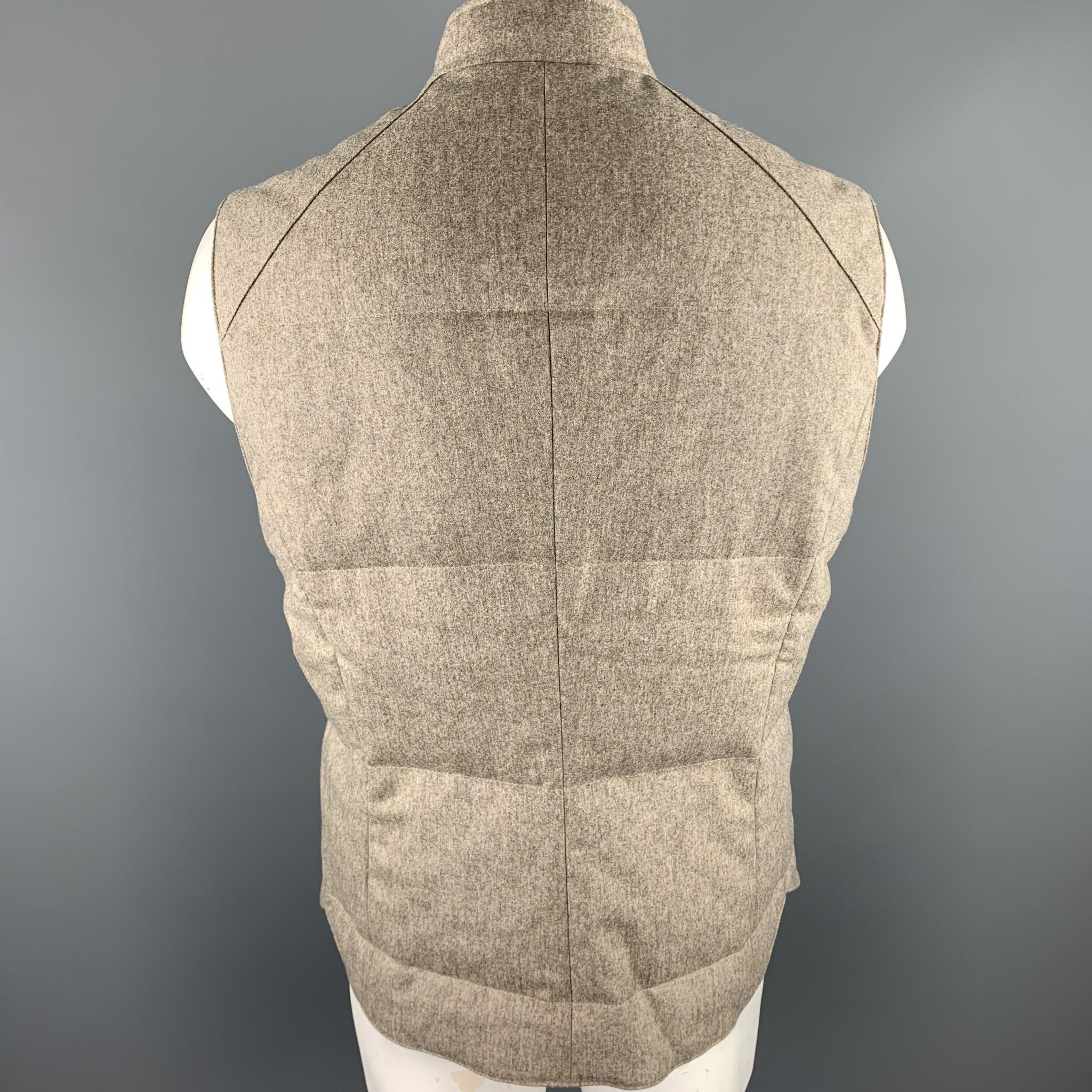 BRUNELLO CUCINELLI Size XL Oatmeal Quilted Wool / Cashmere Zip Up Vest In New Condition In San Francisco, CA