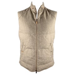 BRUNELLO CUCINELLI Size XL Oatmeal Quilted Wool / Cashmere Zip Up Vest