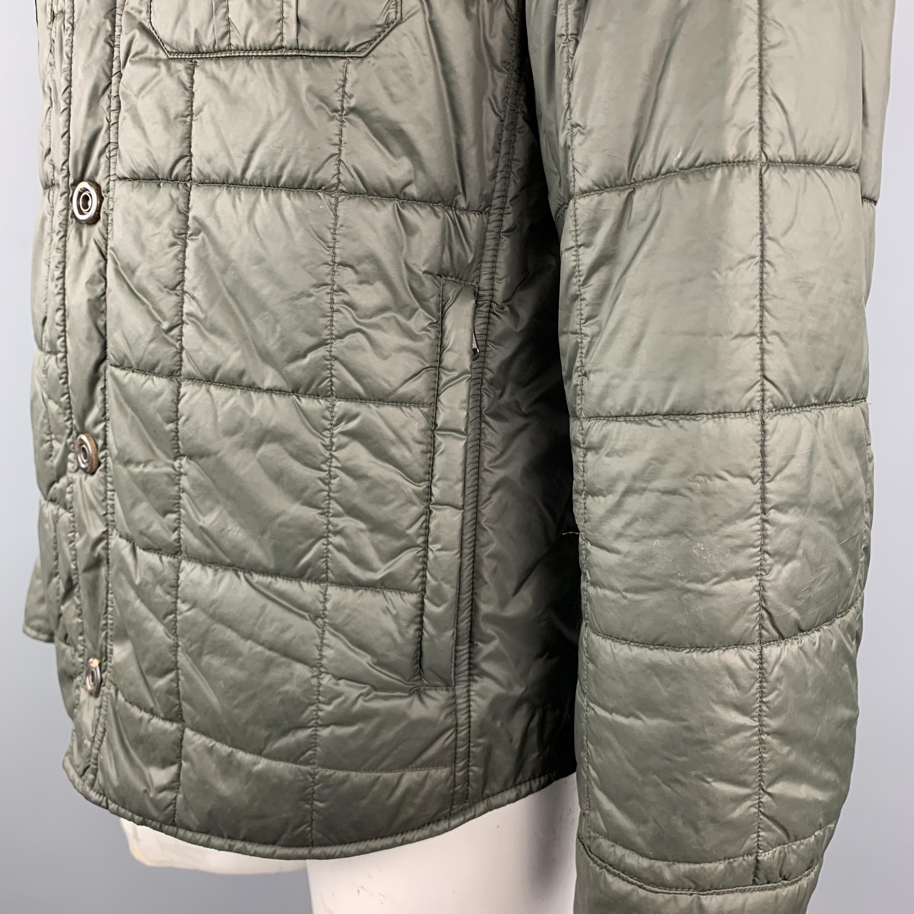 Gray BRUNELLO CUCINELLI Size XL Olive Quilted Nylon Snaps Zip Pockets Jacket