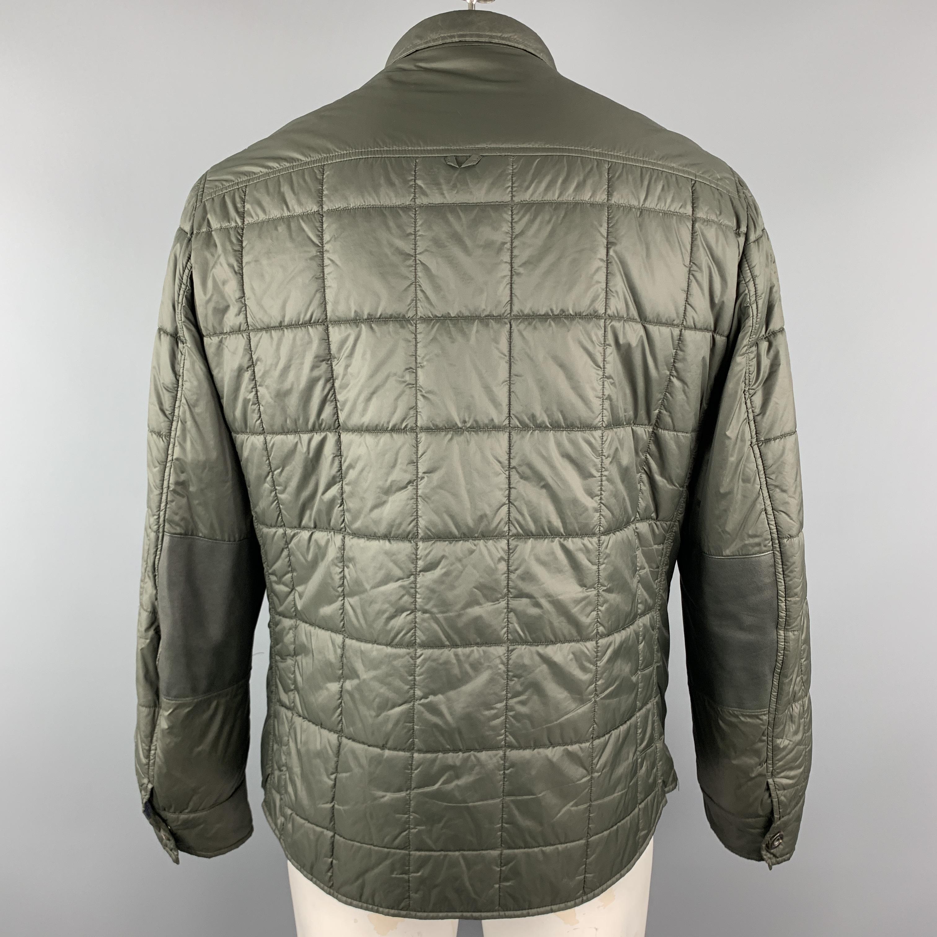 BRUNELLO CUCINELLI Size XL Olive Quilted Nylon Snaps Zip Pockets Jacket In Excellent Condition In San Francisco, CA