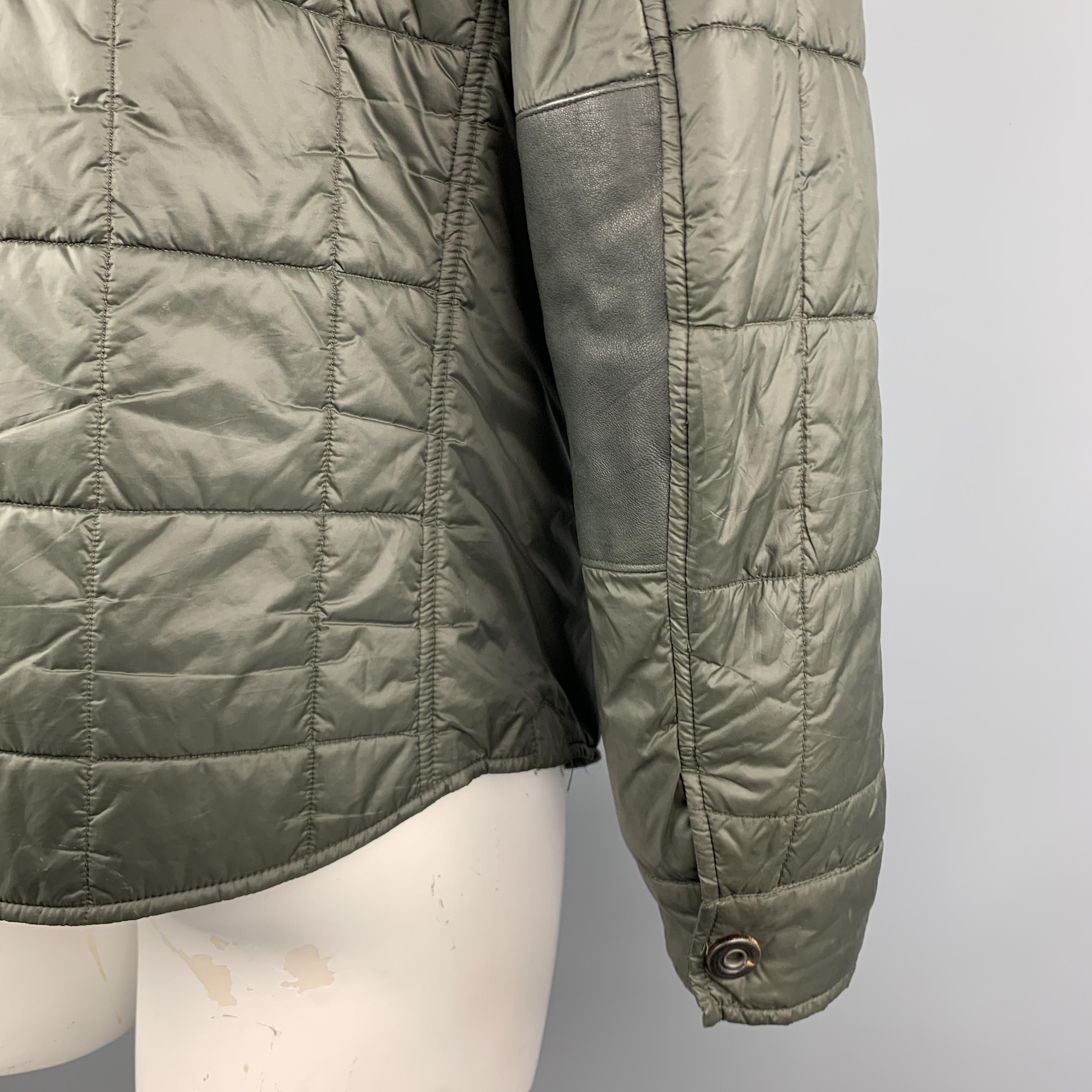 Men's BRUNELLO CUCINELLI Size XL Olive Quilted Nylon Snaps Zip Pockets Jacket