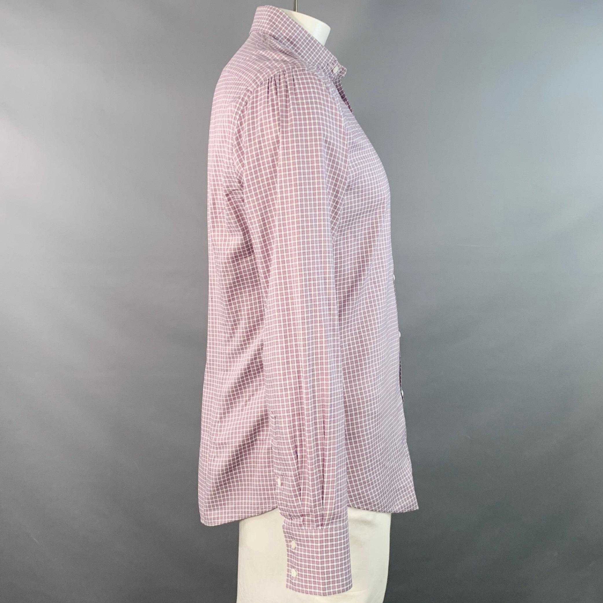 Grigio BRUNELLO CUCINELLI Taglia XL Camicia a maniche lunghe in cotone a scacchi bianco e viola in vendita