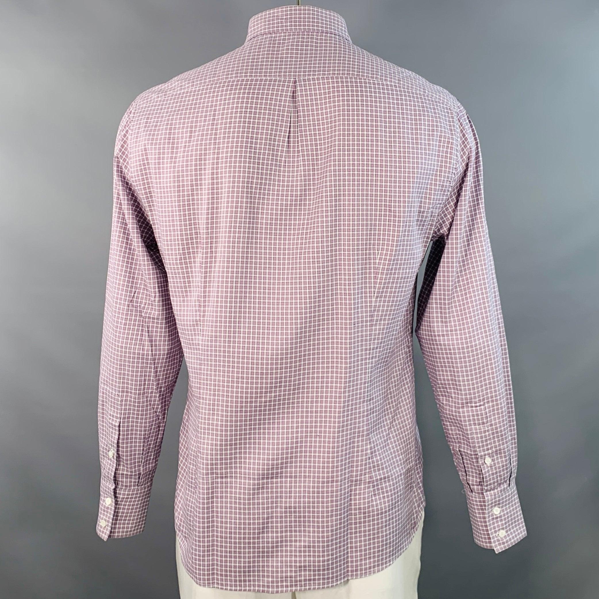 BRUNELLO CUCINELLI Taglia XL Camicia a maniche lunghe in cotone a scacchi bianco e viola In condizioni buone in vendita a San Francisco, CA