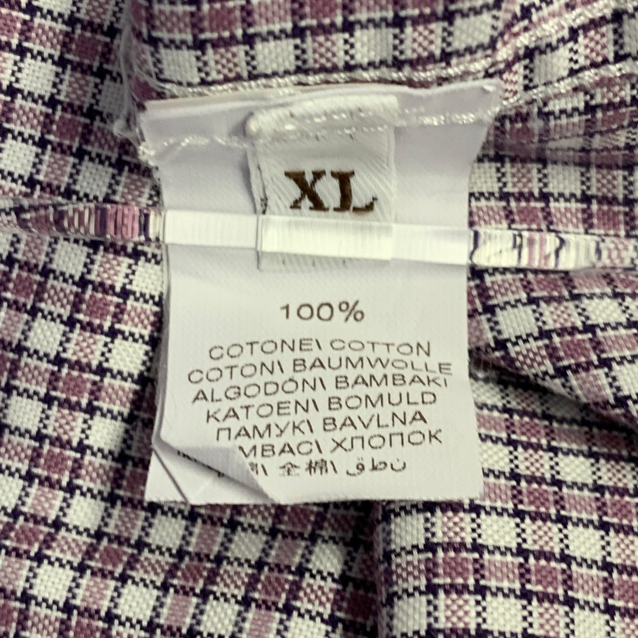 BRUNELLO CUCINELLI Taglia XL Camicia a maniche lunghe in cotone a scacchi bianco e viola in vendita 2