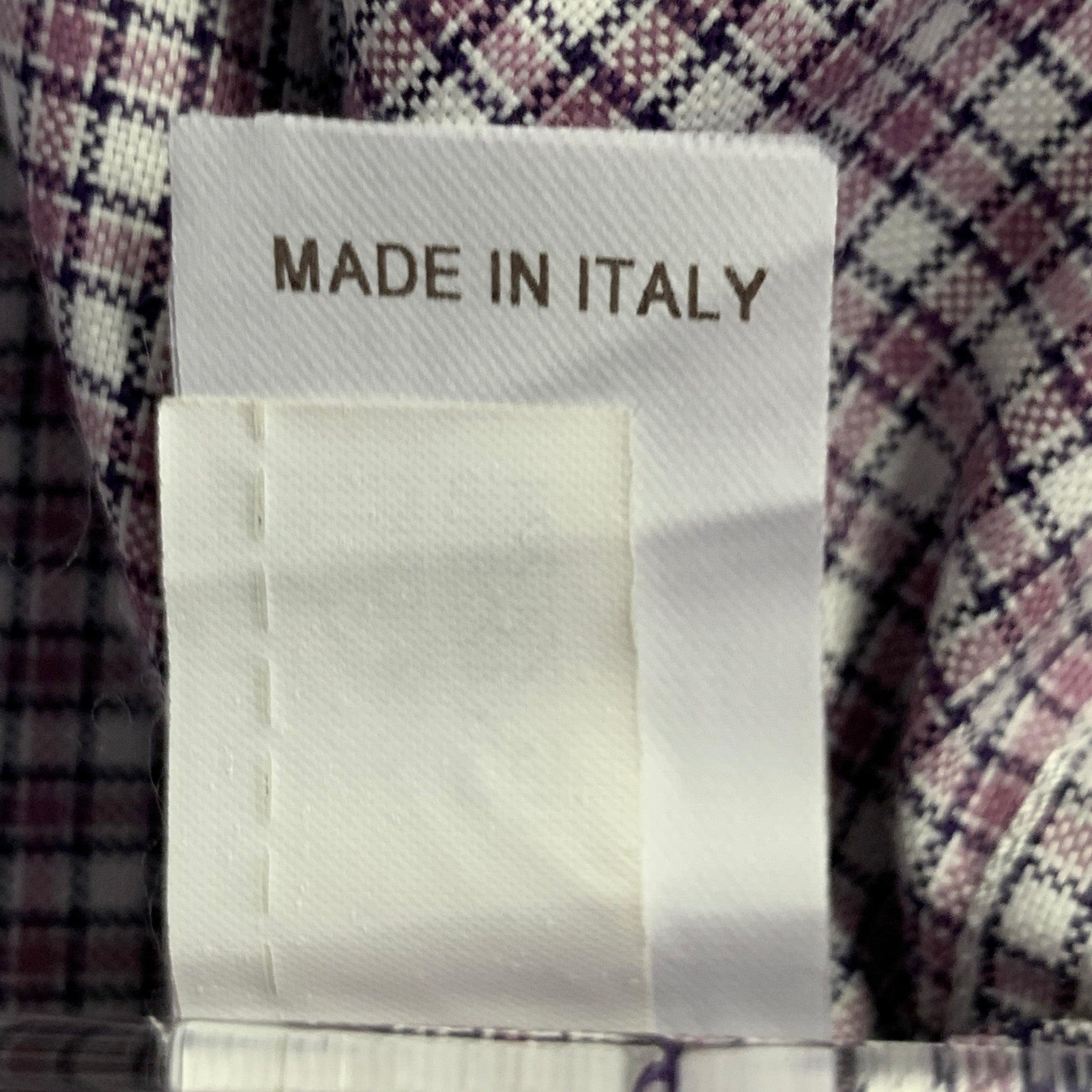 BRUNELLO CUCINELLI Taglia XL Camicia a maniche lunghe in cotone a scacchi bianco e viola in vendita 3