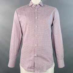 BRUNELLO CUCINELLI Größe XL Lila Weiß Kariert Baumwolle Slim Fit Langarmhemd