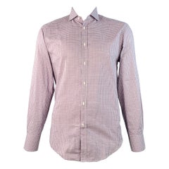 BRUNELLO CUCINELLI Taglia XL Camicia a maniche lunghe in cotone a scacchi bianco e viola