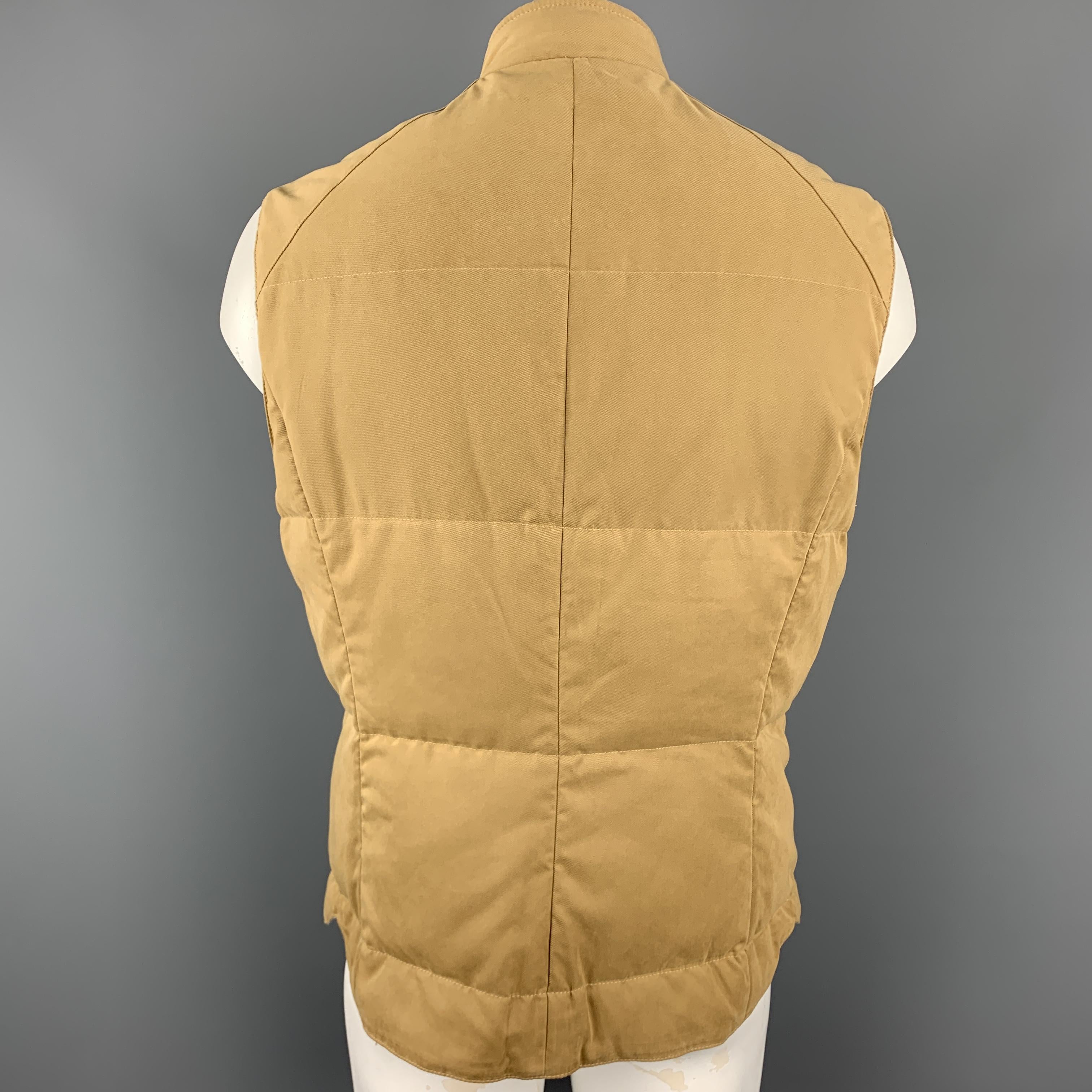 BRUNELLO CUCINELLI Size XLQuilted Khaki Twill Zip Up Puff Vest In Excellent Condition In San Francisco, CA