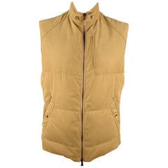 BRUNELLO CUCINELLI Size XLQuilted Khaki Twill Zip Up Puff Vest