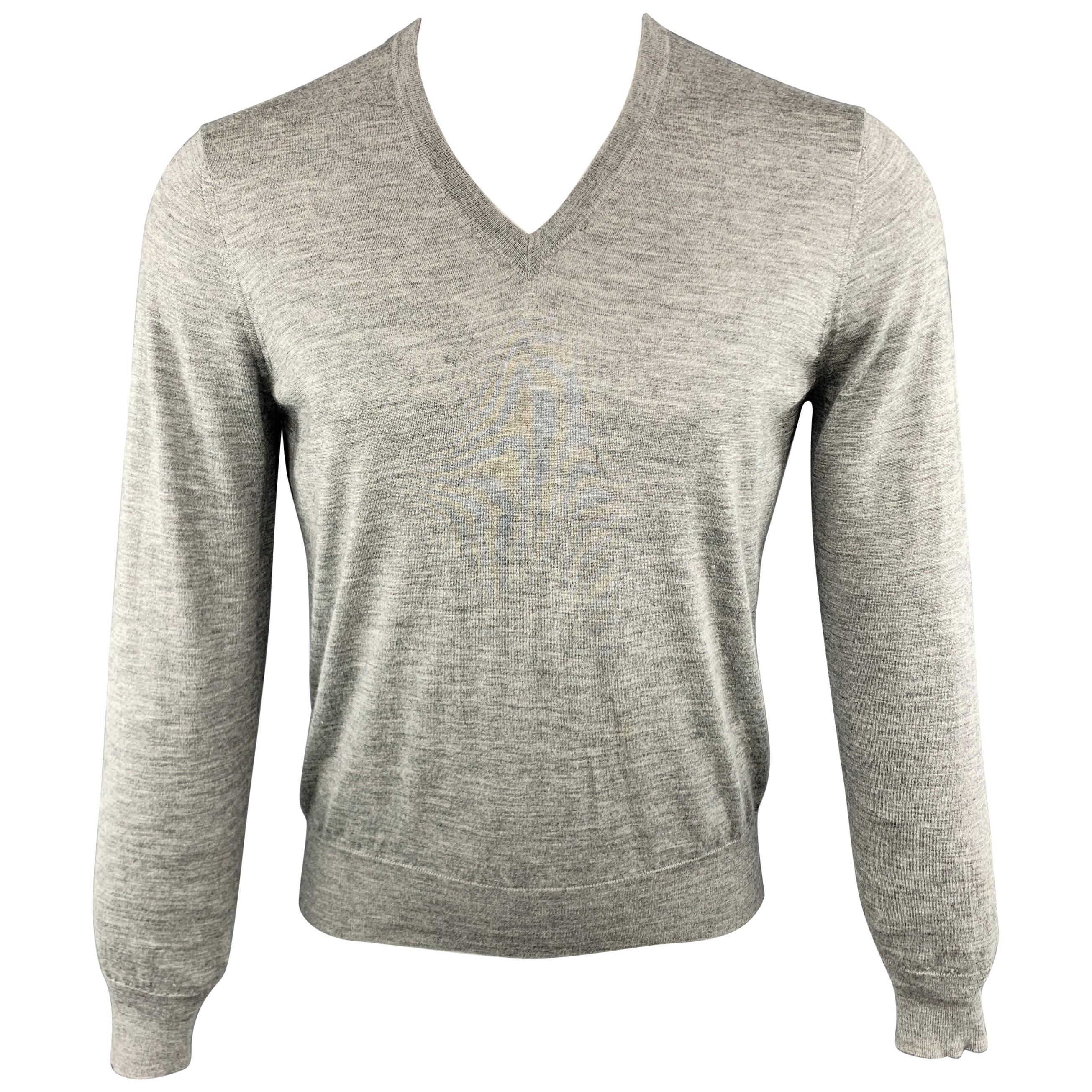 BRUNELLO CUCINELLI Size XS Gray Heather Cashmere / Silk V-Neck Pullover Sweater