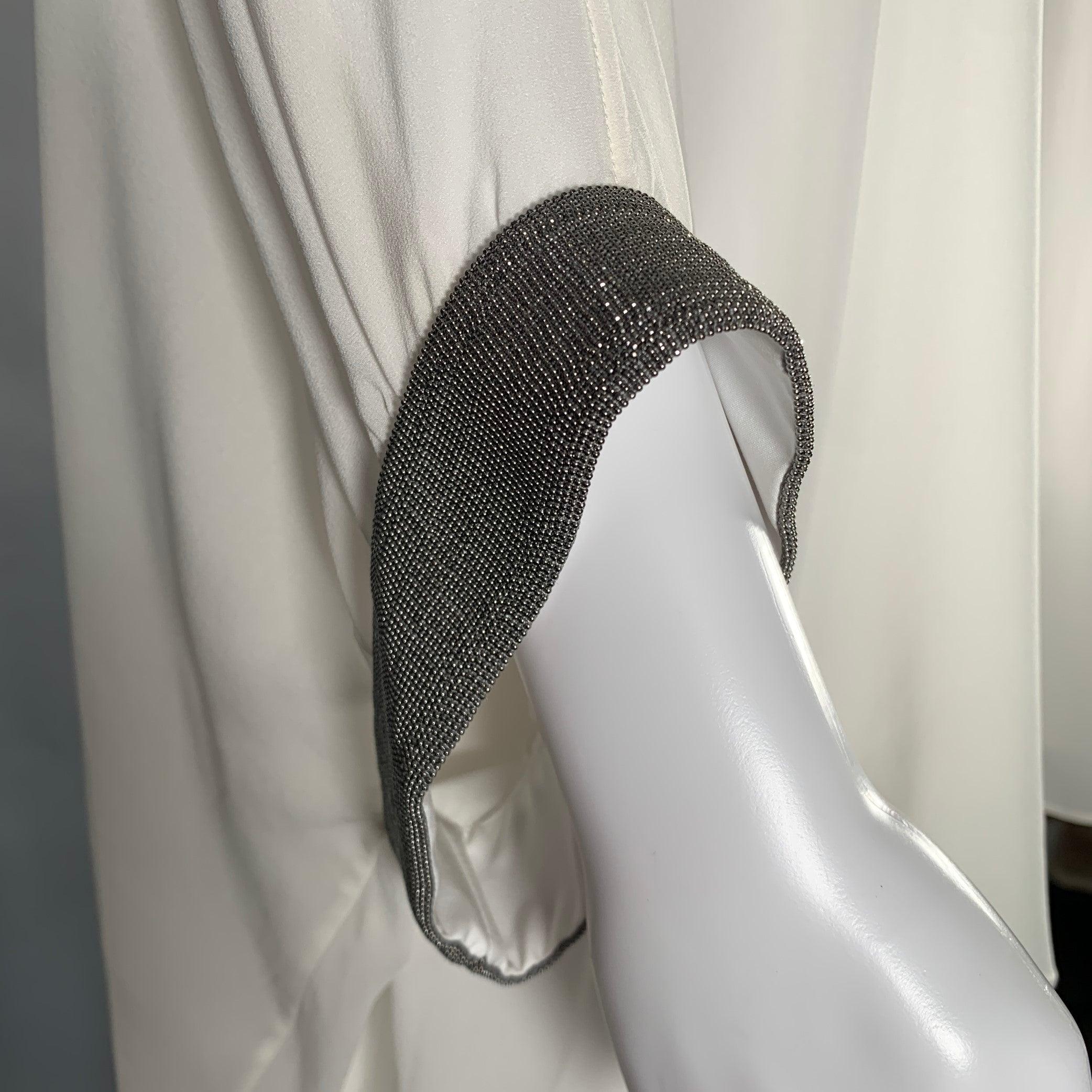 BRUNELLO CUCINELLI Size XS White Silver Silk Elastane Embellishment Dress Top In Good Condition For Sale In San Francisco, CA