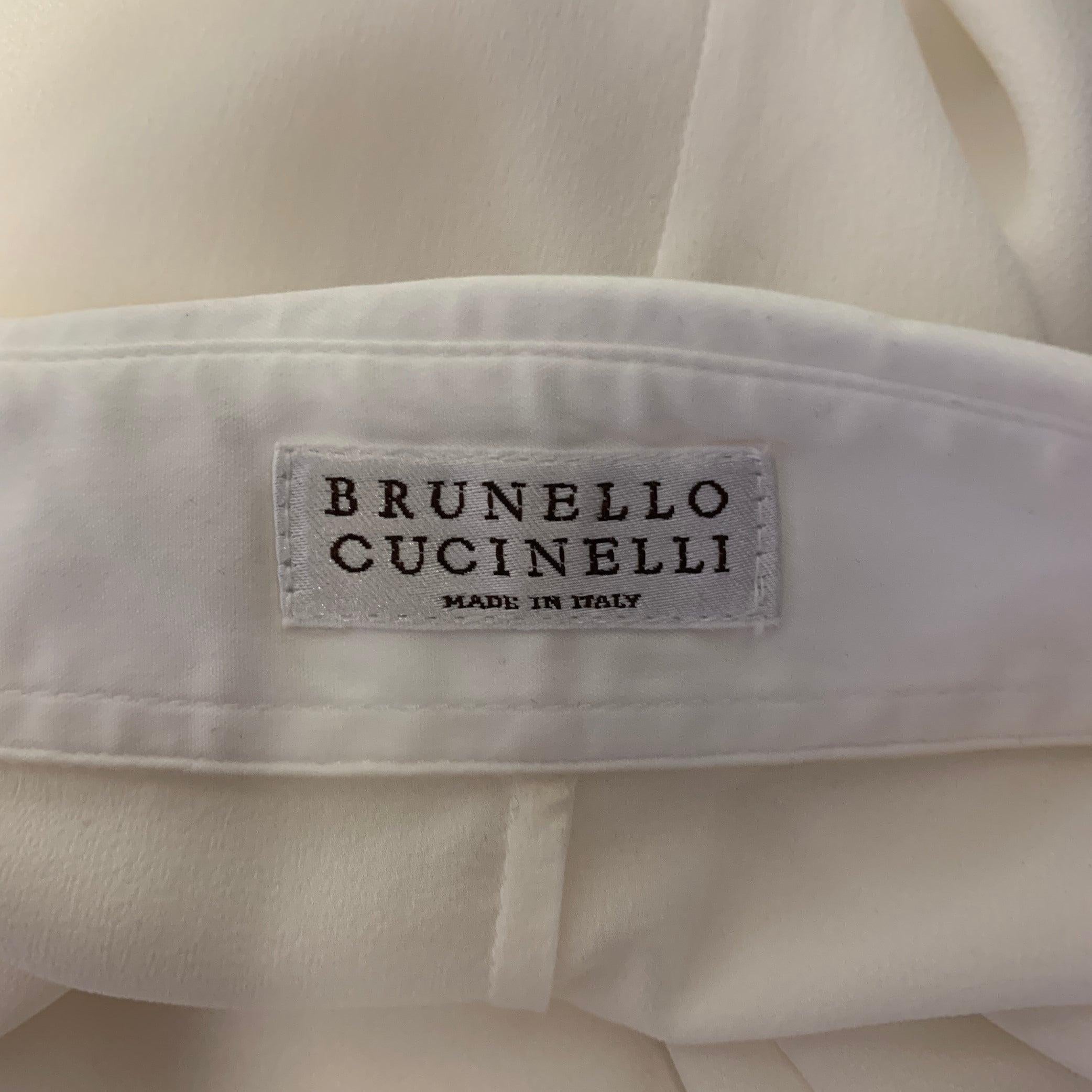 Women's BRUNELLO CUCINELLI Size XS White Silver Silk Elastane Embellishment Dress Top For Sale