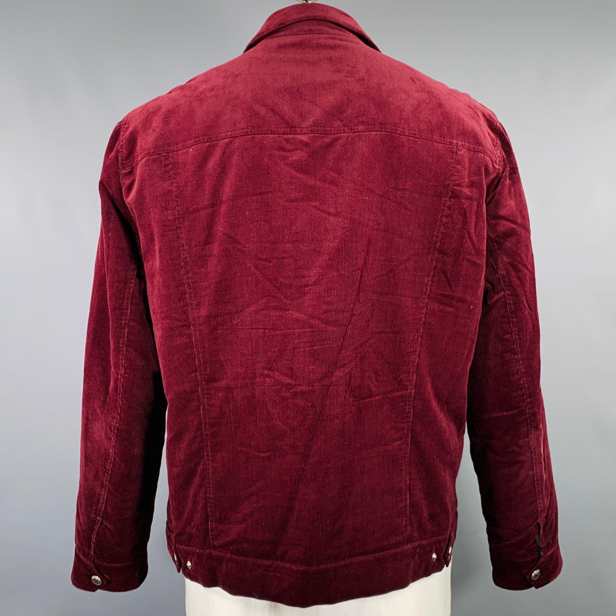 Red BRUNELLO CUCINELLI Size XXL Burgundy Corduroy Cotton Snaps Jacket