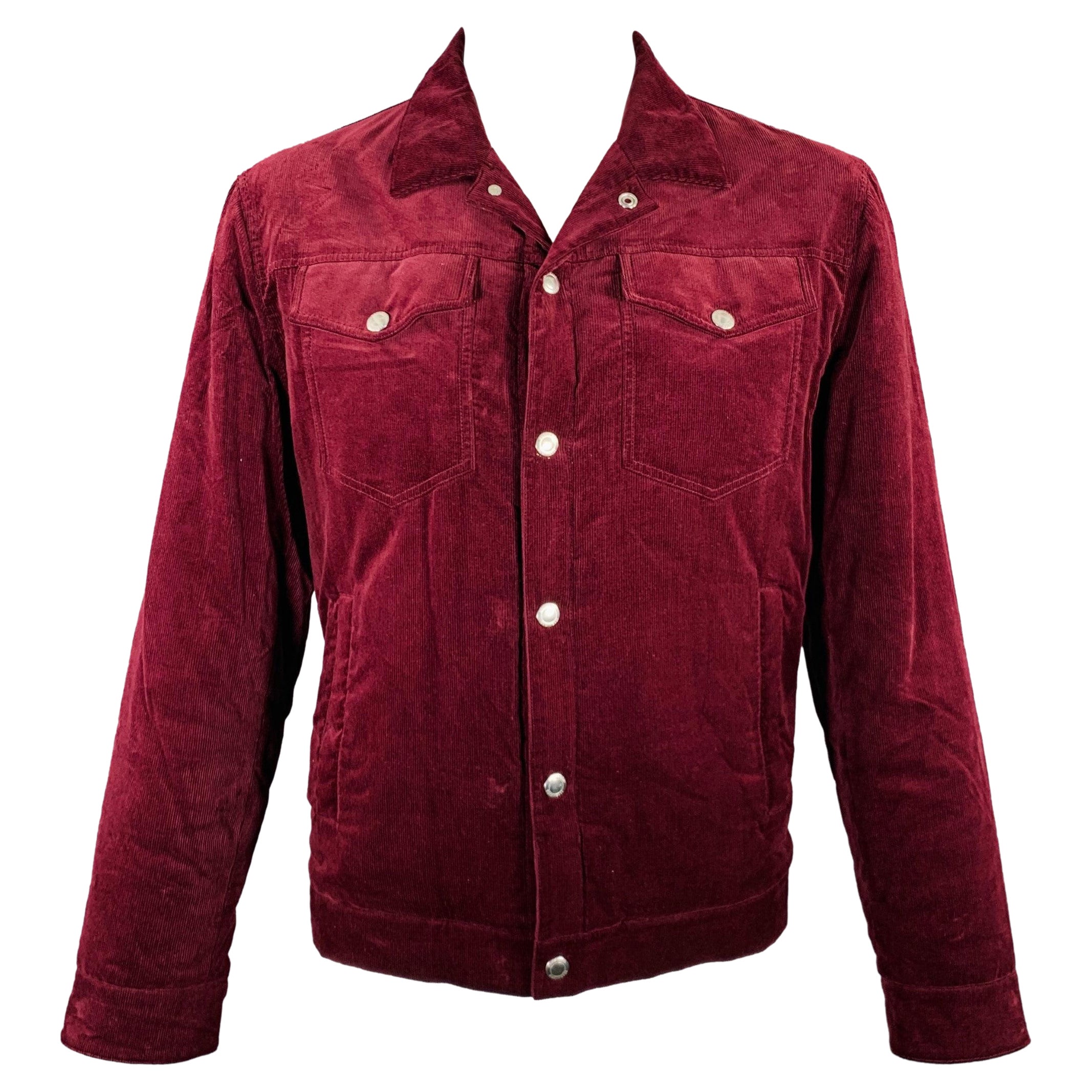 BRUNELLO CUCINELLI Size XXL Burgundy Corduroy Cotton Snaps Jacket
