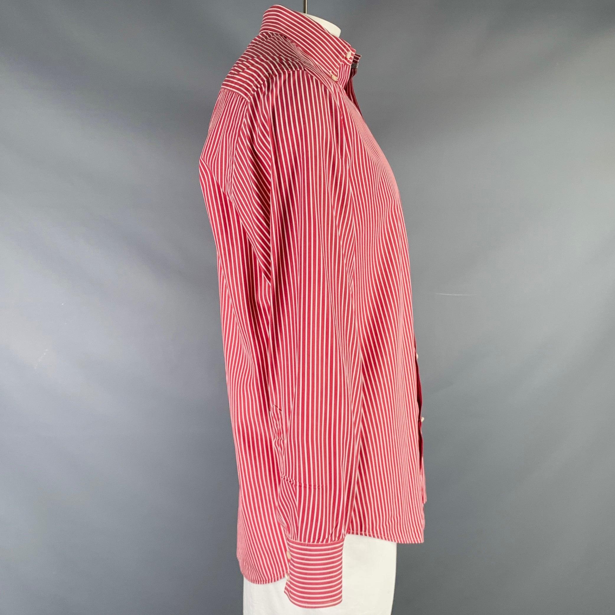 Red BRUNELLO CUCINELLI Size XXL Burgundy White Stripe Cotton Long Sleeve Shirt For Sale