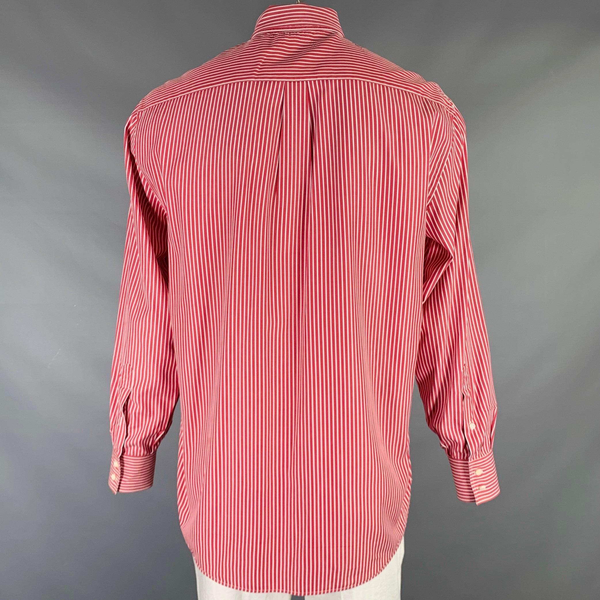 BRUNELLO CUCINELLI Size XXL Burgundy White Stripe Cotton Long Sleeve Shirt In Excellent Condition For Sale In San Francisco, CA