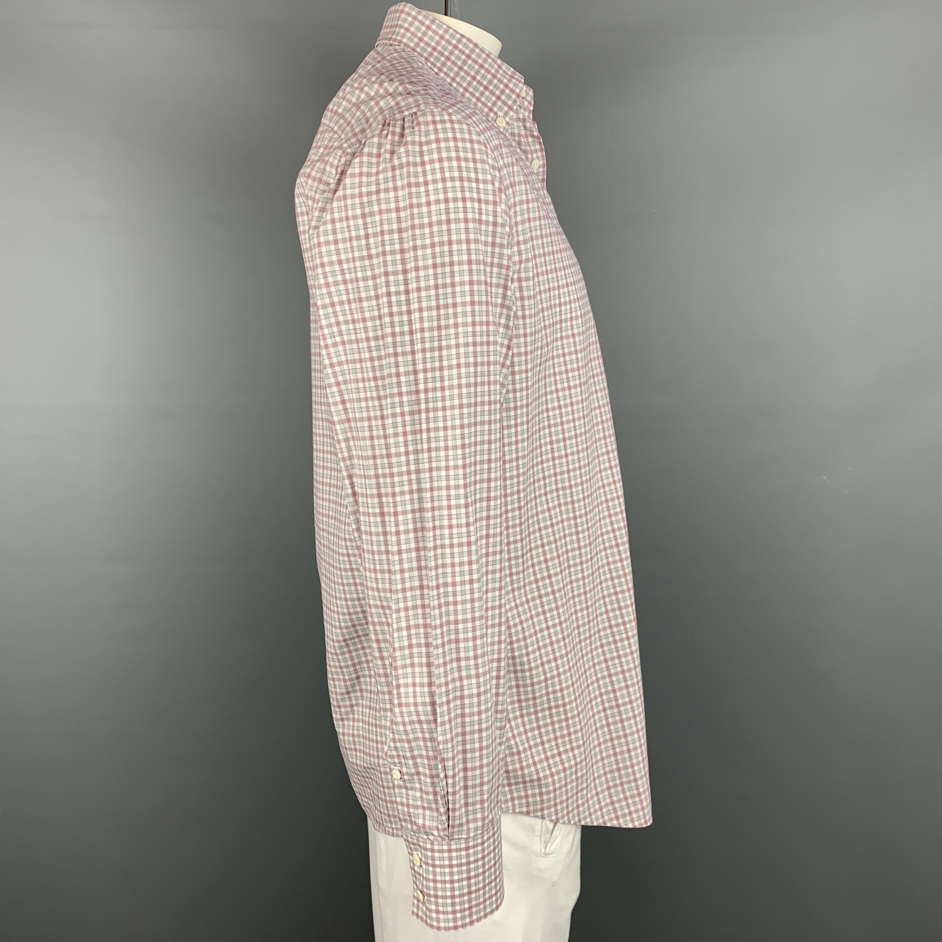 BRUNELLO CUCINELLI long sleeve shirt comes in a white & grey plaid cotton featuring a basic fit, front pocket , and a button down style. Made in Italy.

Very Good Pre-Owned Condition.
Marked: XXL

Measurements:

Shoulder: 20 in.
Chest: 47