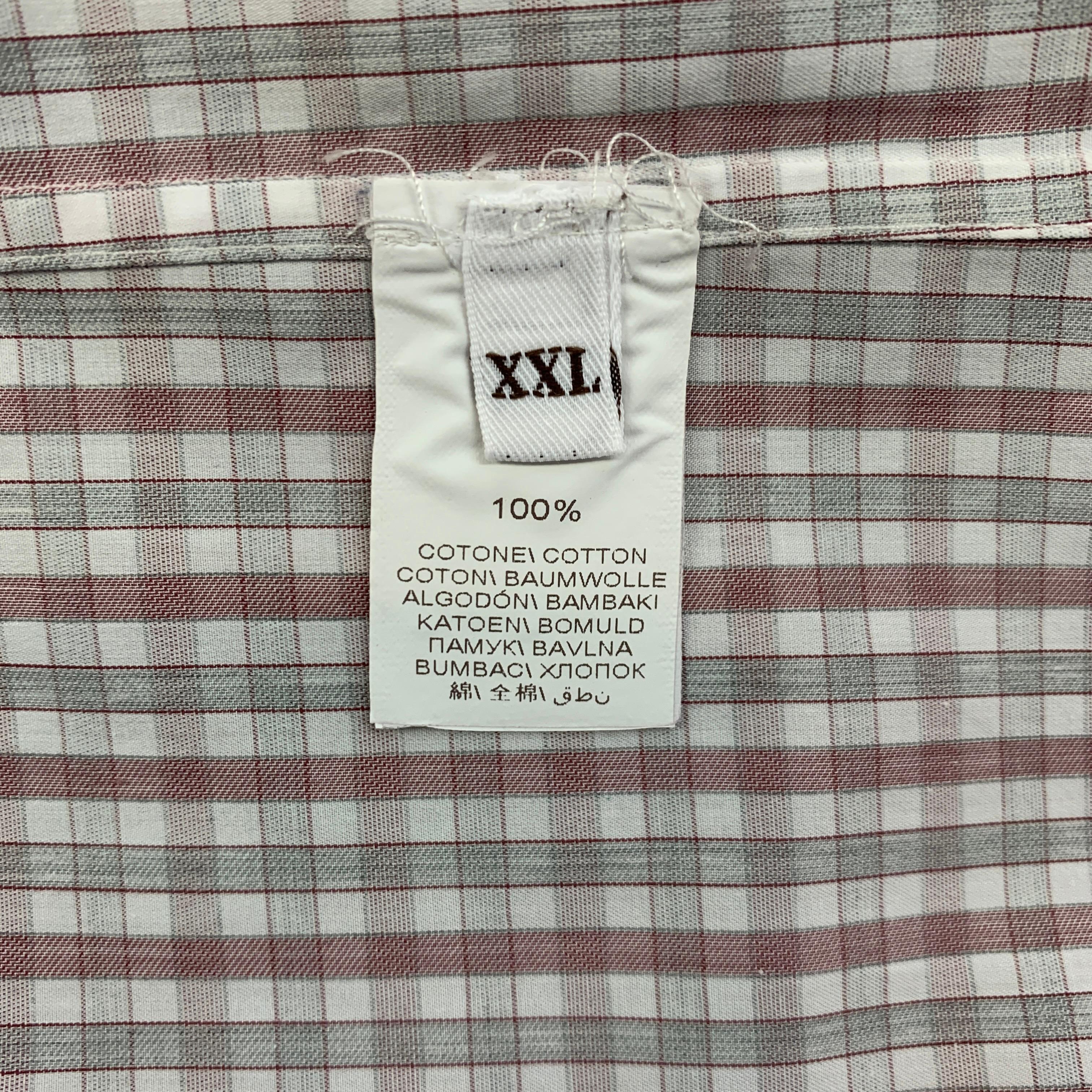 BRUNELLO CUCINELLI Size XXL White & Grey Plaid Cotton Long Sleeve Shirt In Good Condition In San Francisco, CA