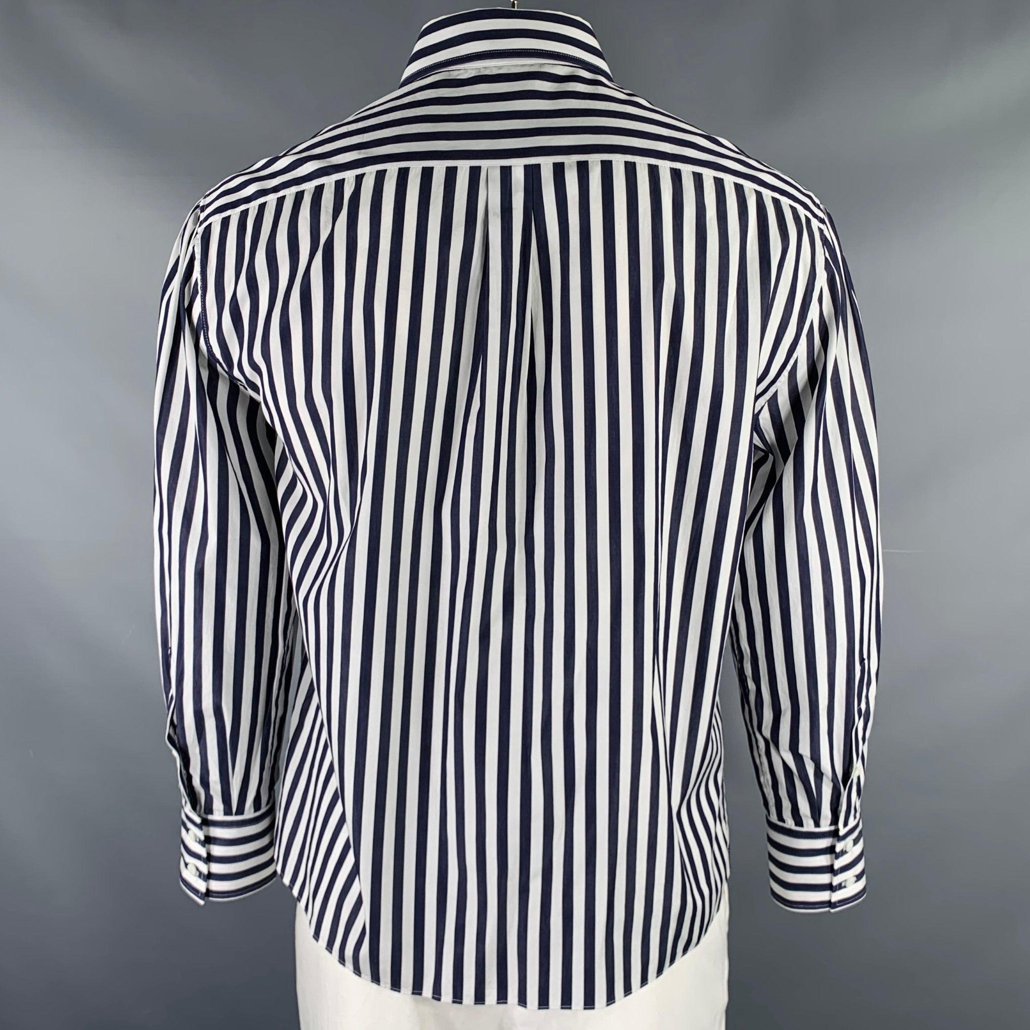 Gray BRUNELLO CUCINELLI Size XXXL Navy White Stripe Cotton Long Sleeve Shirt