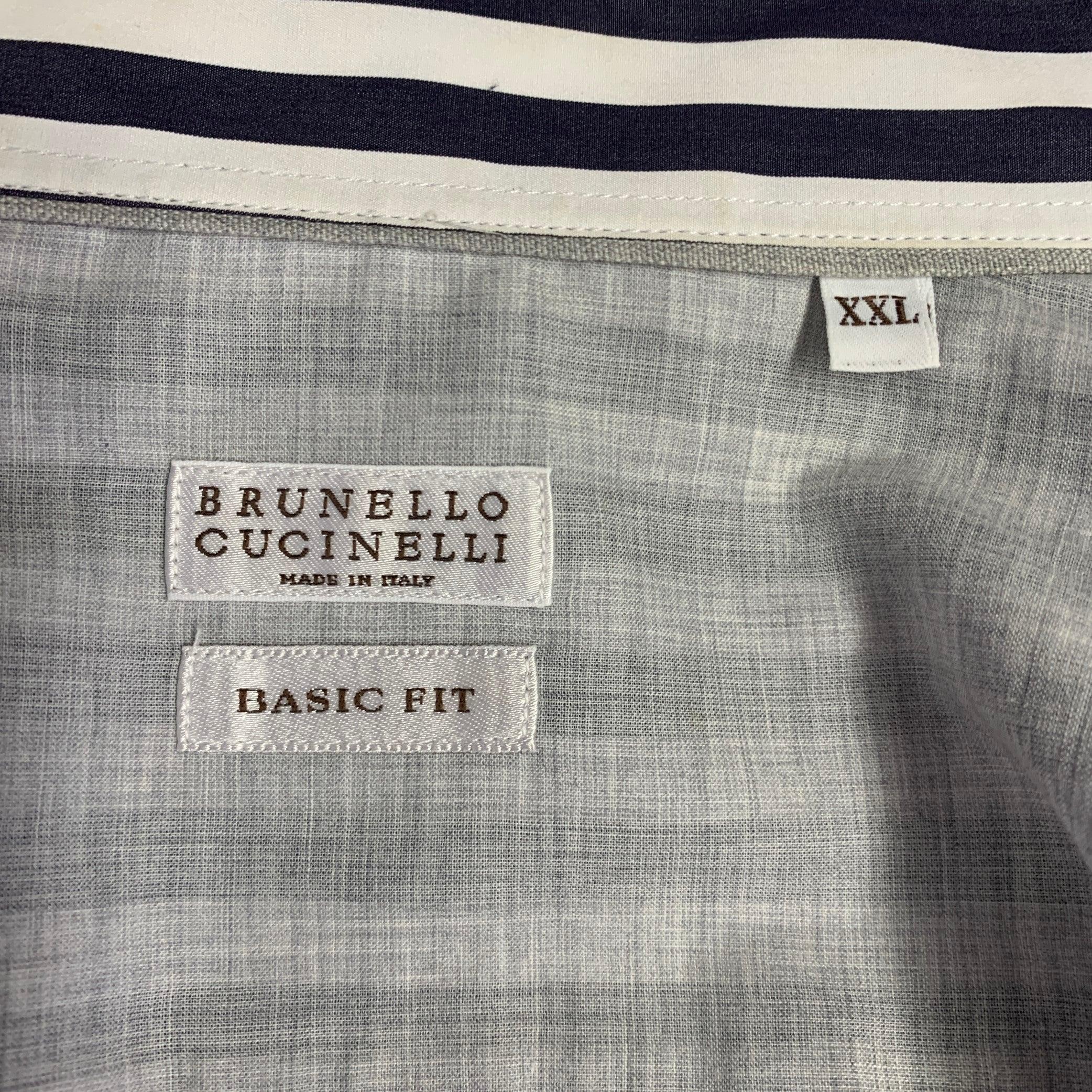 BRUNELLO CUCINELLI Size XXXL Navy White Stripe Cotton Long Sleeve Shirt In Excellent Condition In San Francisco, CA