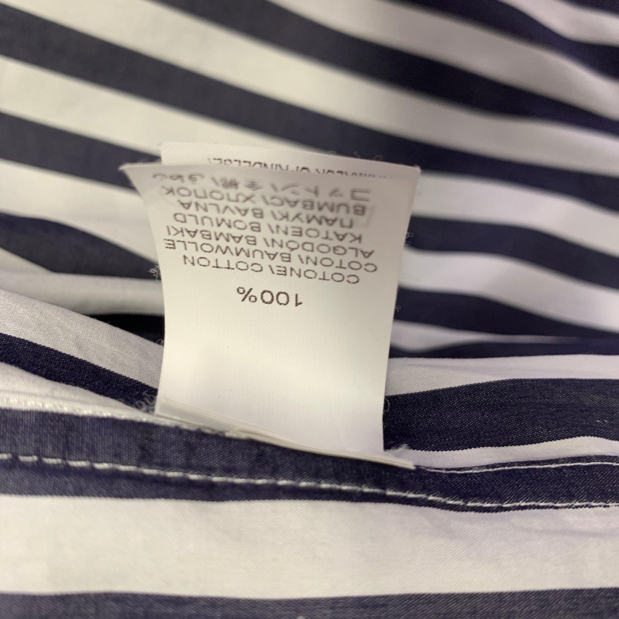 Men's BRUNELLO CUCINELLI Size XXXL Navy White Stripe Cotton Long Sleeve Shirt
