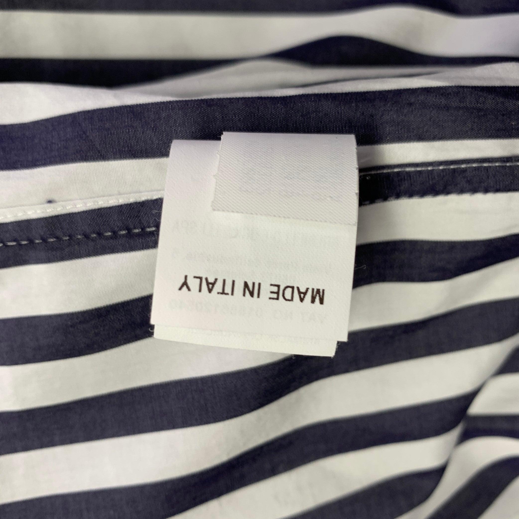BRUNELLO CUCINELLI Size XXXL Navy White Stripe Cotton Long Sleeve Shirt 1