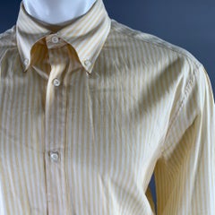 Camisa de manga larga de lino y algodón de BRUNELLO CUCINELLI, talla XXXL, con rayas amarillas y blancas