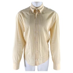 Camisa de manga larga de lino y algodón de BRUNELLO CUCINELLI, talla XXXL, con rayas amarillas y blancas